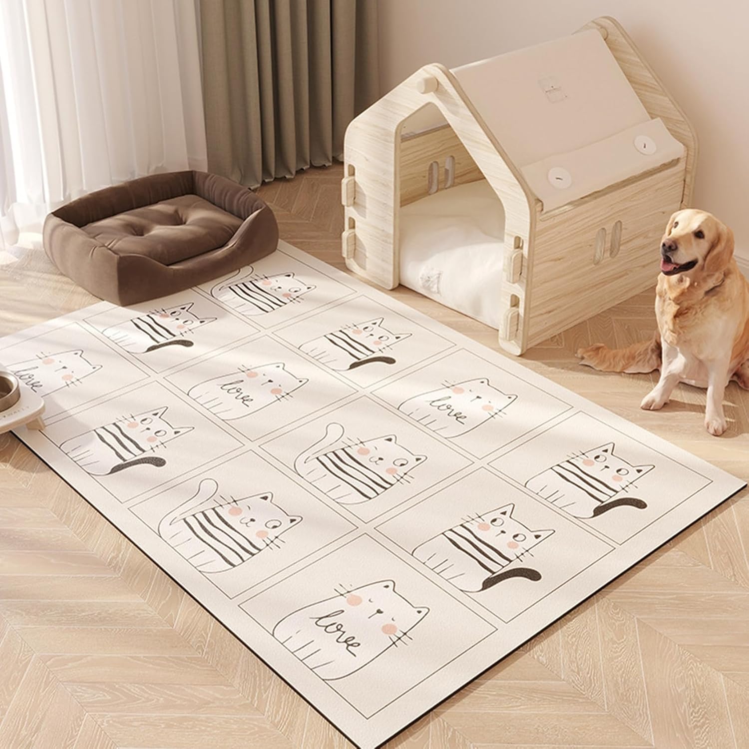 ペットマット トイレ下敷きマット PU革 PVC 防水 防汚 拭ける 大判 可愛い柄 カーペット PUレザー 滑らない フローリング 漏れにく 噛み耐性 フリーカット 猫 犬用 ペットフェンス・サーク