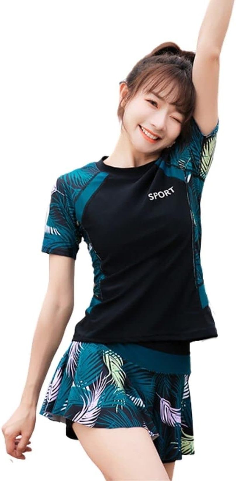 水着 レディース フィットネス 女性用 スポーツ 体型カバー ２点セット 水着 半袖 ラッシュガード ショットパンツ ボタニカル柄 日焼け対策 UVカット スイムドレス 伸縮性 水陸両用 上下セット