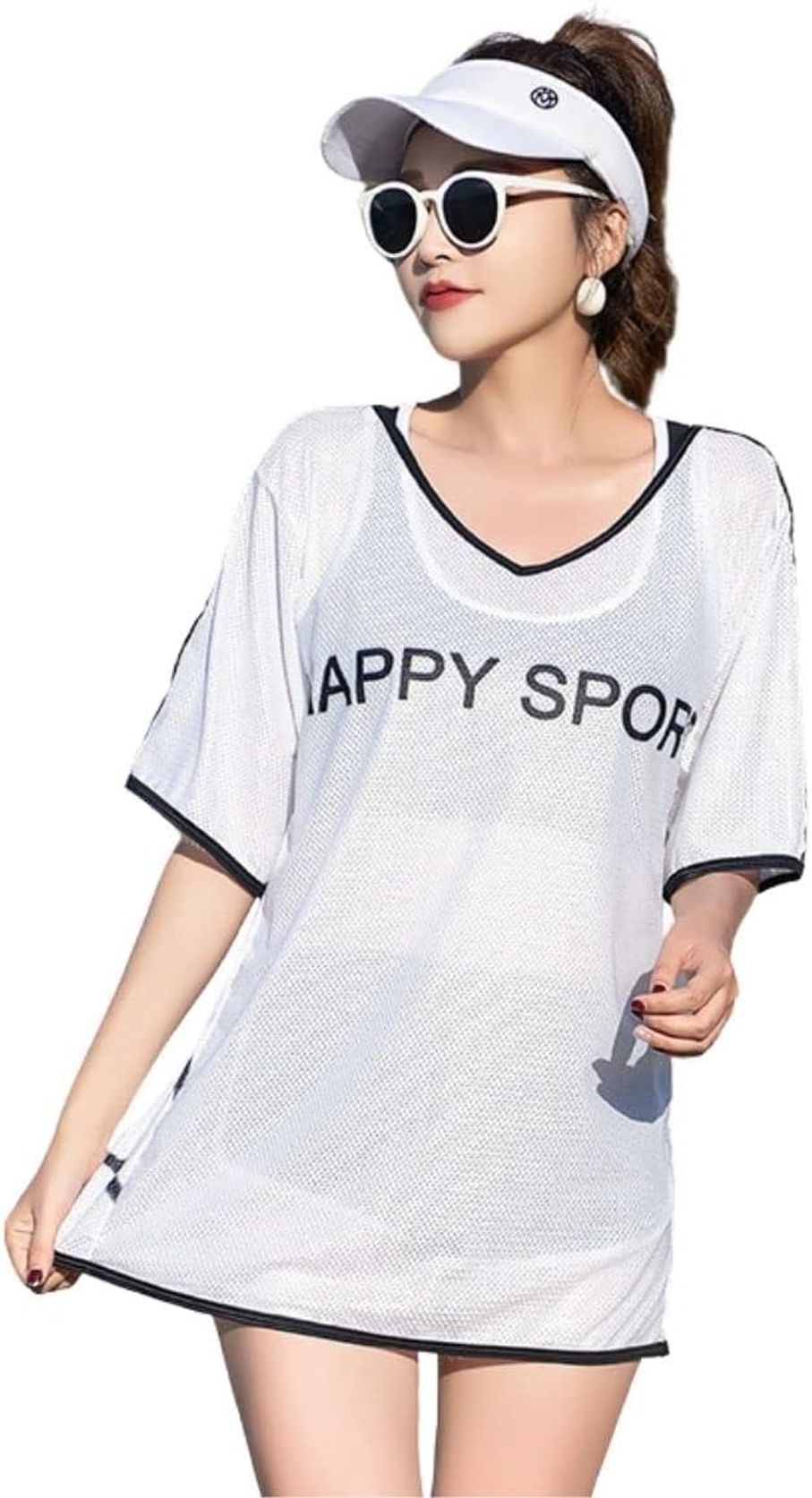 水着 レディース セパレート タンキ二 体型カバー スポーツ水着半袖 ラッシュガード 4点セット オーバーＴシャツｘスポーツブラｘショーツxレギンス フィットネス スポーティー 透け感 日焼け対策 U