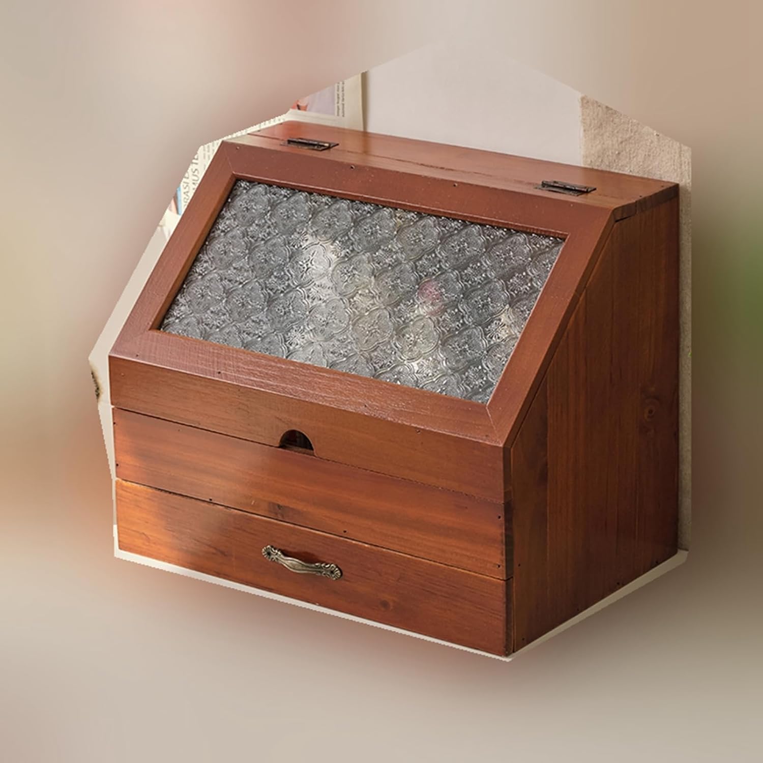 楽天市場】卓上収納ボックス アンティーク 透明窓 引き出し 木製 多