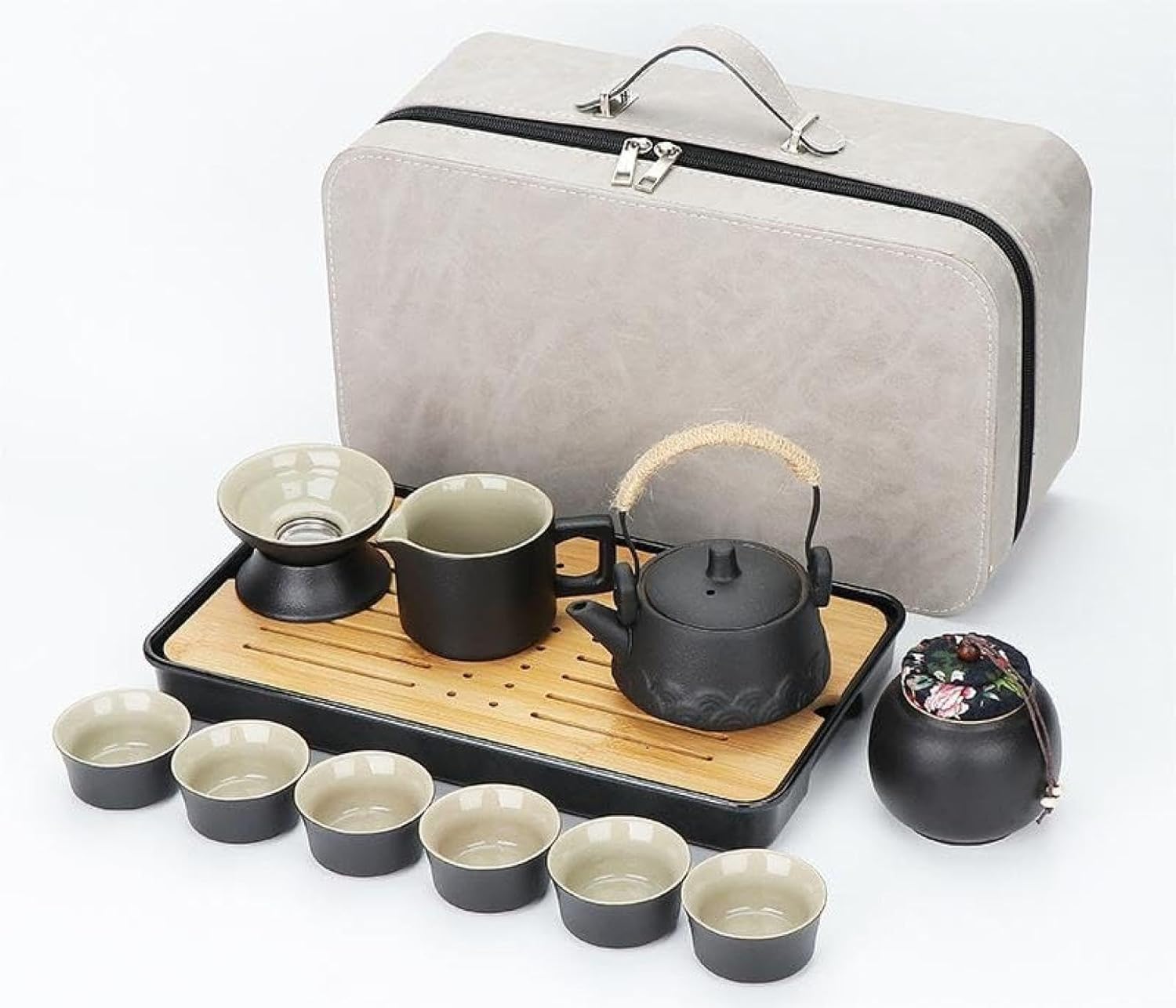 急須・湯呑みセット 茶漉し付き 茶器セット ティーセット 陶器 湯呑み 和風急須 携帯式 軽量 ティーポット&カップセット 旅行用 お出かけ用 自宅用 贈り物にも 親子用 キャリングケース付き おしゃ