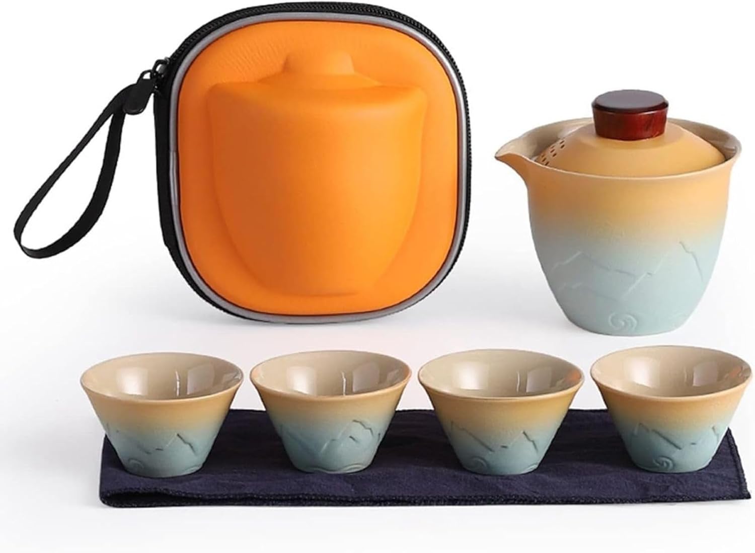 茶器セット 旅行ティーセット 和風 携帯急須 中国茶 収納バッグ付き 陶器湯呑みセット コンパクト お出かけ用