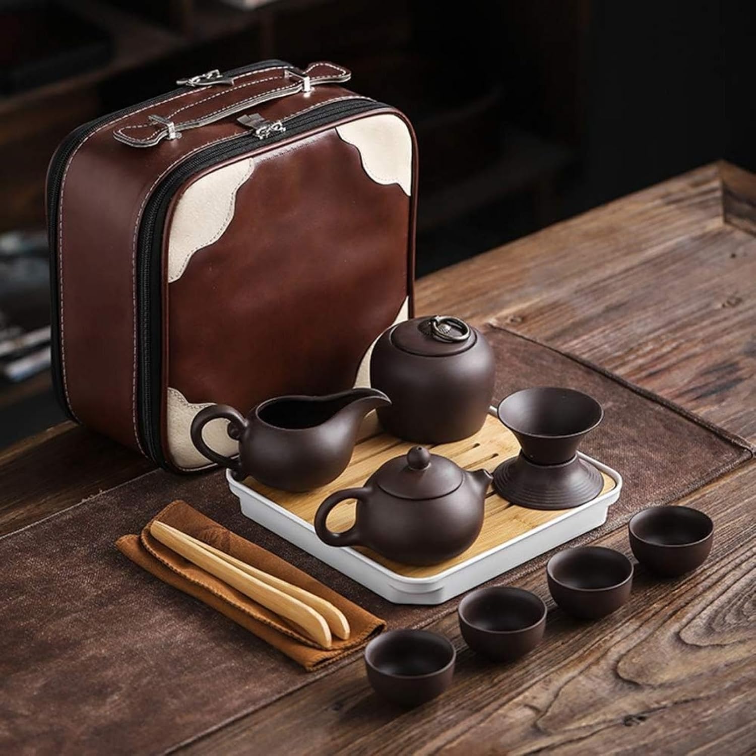 茶器セット マルチ ティーセット 茶具セット 陶器 ティーポットティーカップ 急須 茶こし 旅行 お出かけ用 収納バッグ付き 和風急須