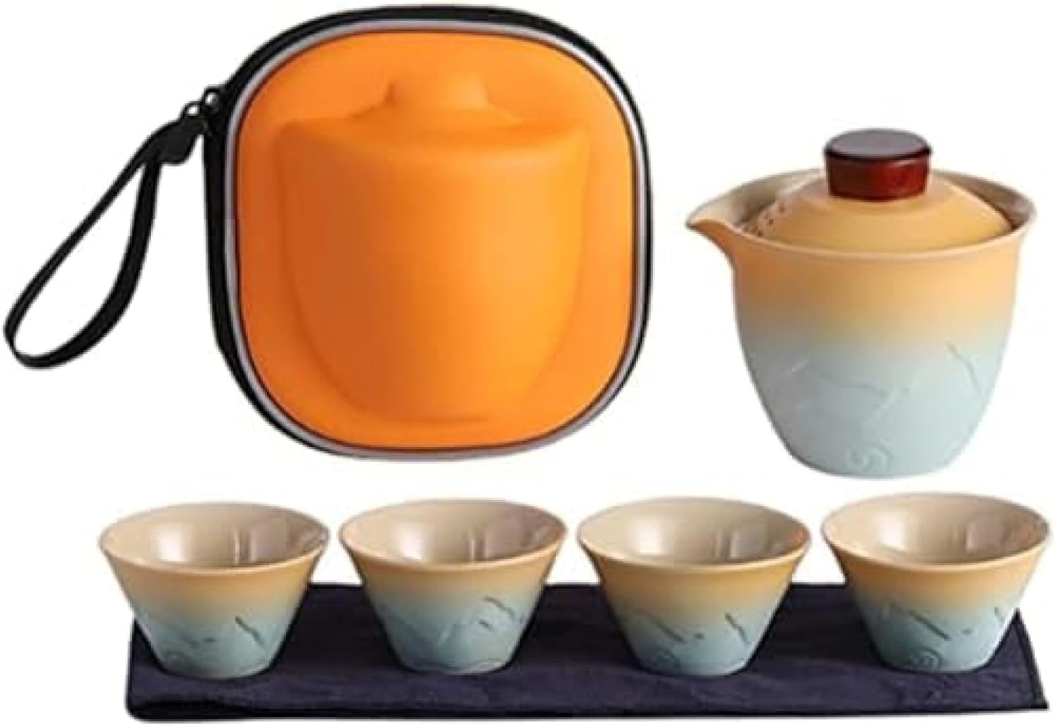 茶器セット 旅行ティーセット 急須セット 茶器 和風 携帯急須 中国茶 収納バッグ付き 陶器湯呑みセット コンパクト お出かけ用 収納バッグ付き陶器湯呑みセット 携帯茶道具 黄色