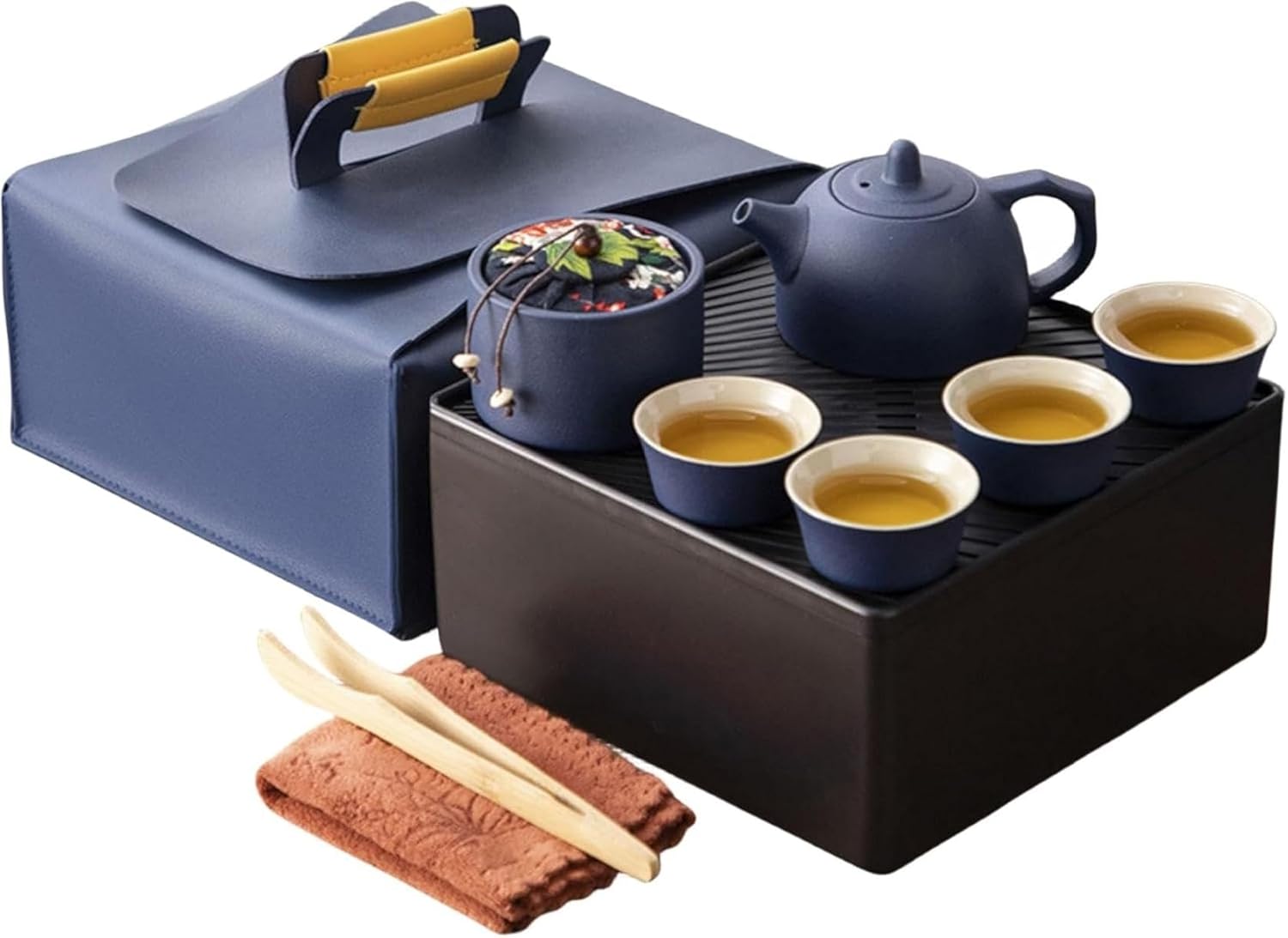ティーセット 茶器セット 茶托付き 収納バッグ付 急須 茶筒 湯呑みセット 煎茶器セット 番茶器セット 煎茶道具 茶器揃い 湯呑み ティーポット 来客用 台湾茶 おしゃれ 玉露 花茶 お出かけ用｜サステナライフ