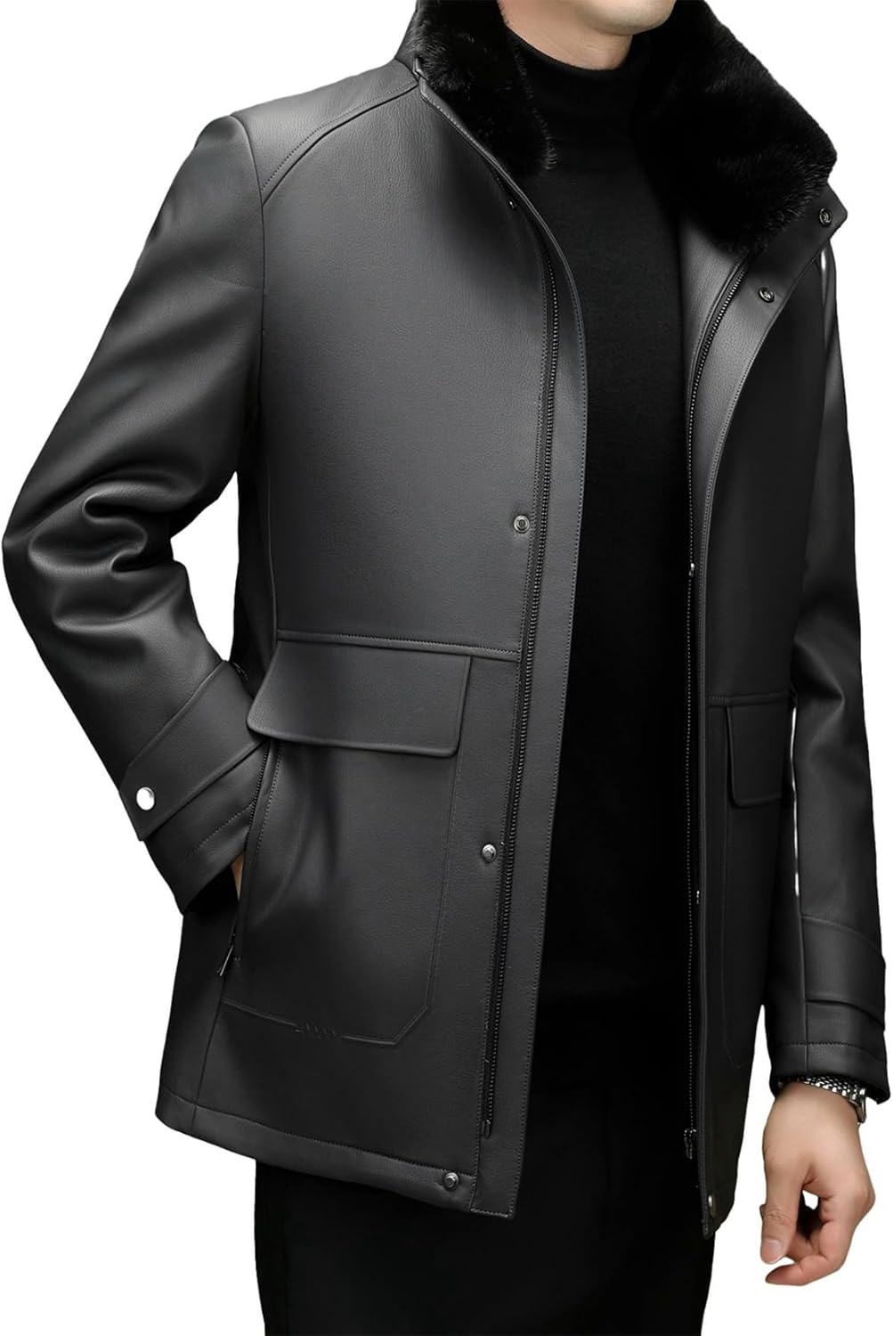 楽天市場】革ジャケット ミドル丈 裏起毛 兎毛皮 ライダースジャケット