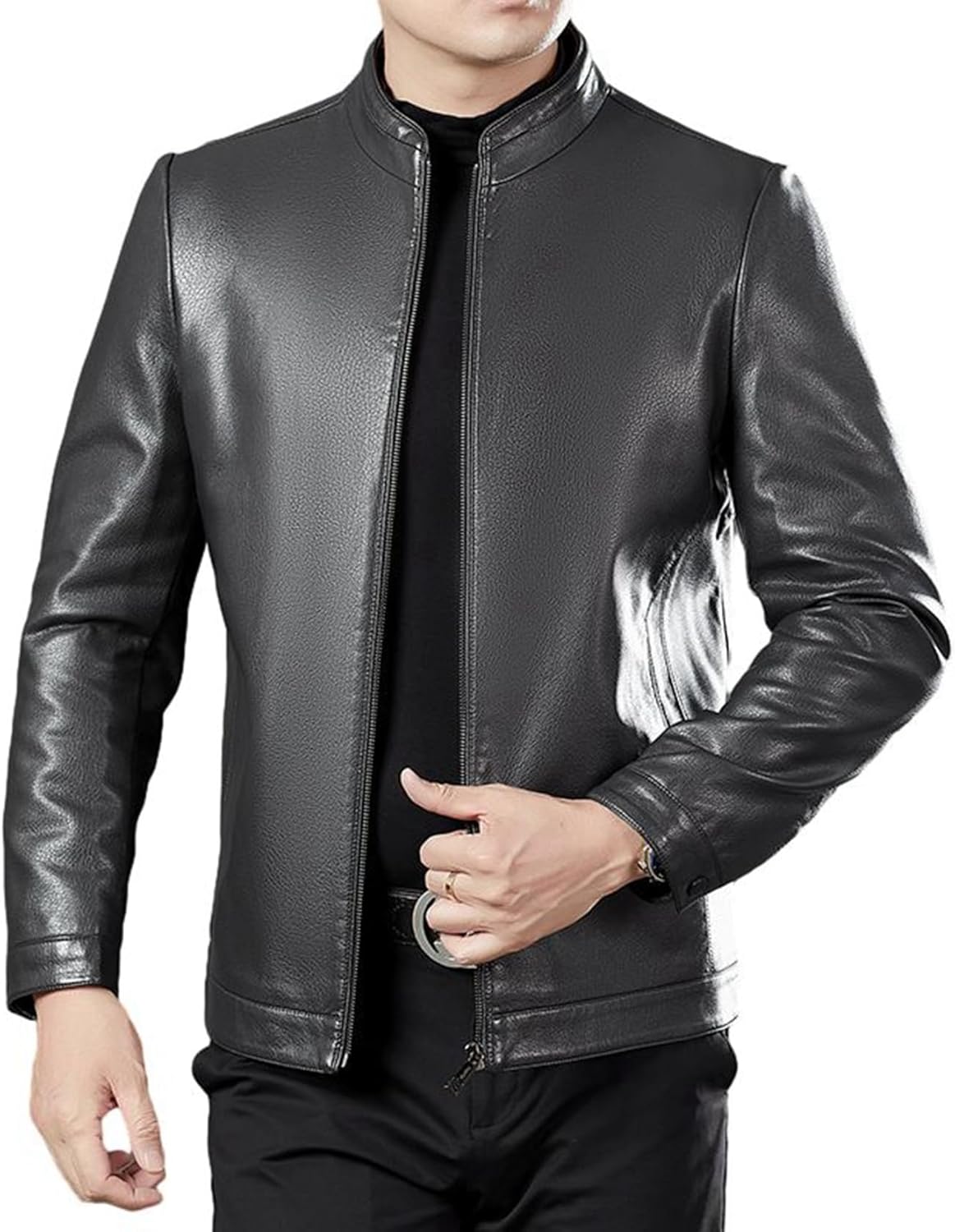 メンズ レザージャケット 本革 ライダースジャケット 秋冬服 ブルゾン ビジネス ハイネック コート レザー 撥水加工 防風防寒 スリム カジュアル かっこいい アウター 軽量 通気性 速乾
