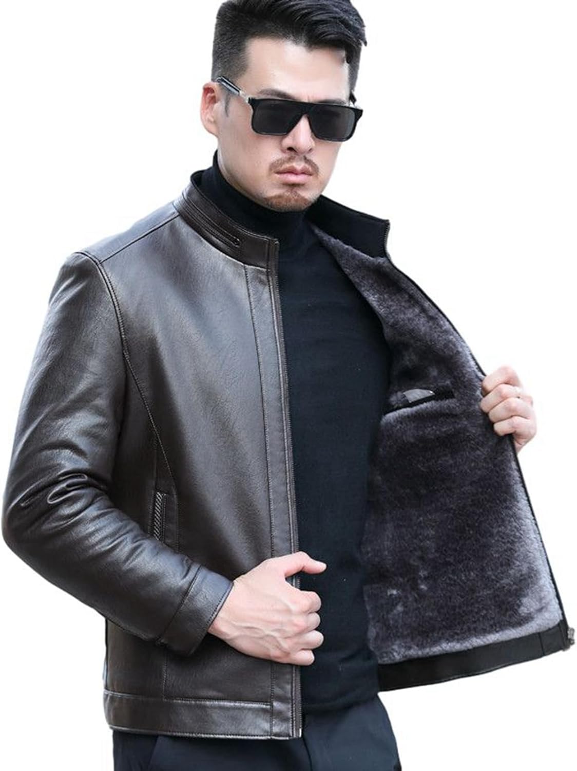 革ジャケット ラム革 ライダースジャケット メンズ バイクジャケット 本革 裏起毛 裏ボア ハイネック ジップアップ 秋着 冬服 ブルゾン 保温 防寒 スタジャン ビジネス カジュアル ブラック ブラ