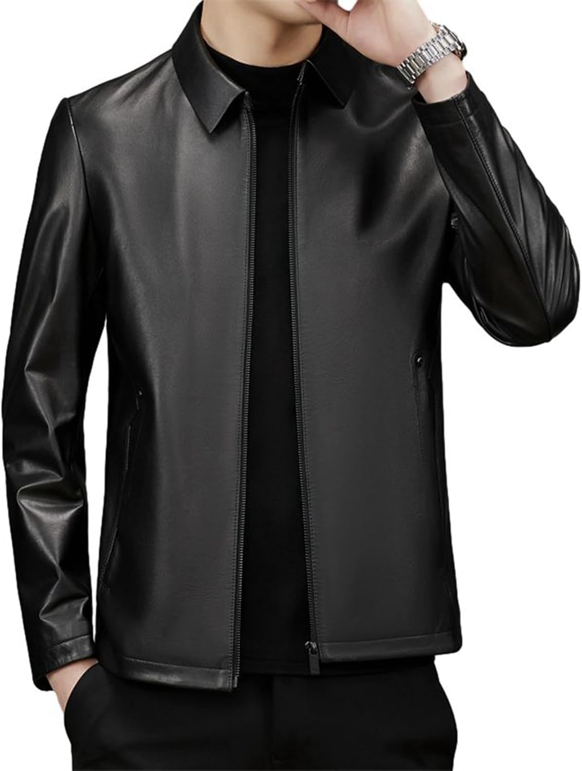 メンズ レザージャケット 本革 薄手 ライダースジャケット 革ジャン 秋冬服 折り襟 コート フルジップ ビジネス オフィス フォーマル 革 撥水加工 防風防寒 スリム カジュアル かっこいい アウタ 40,084円
