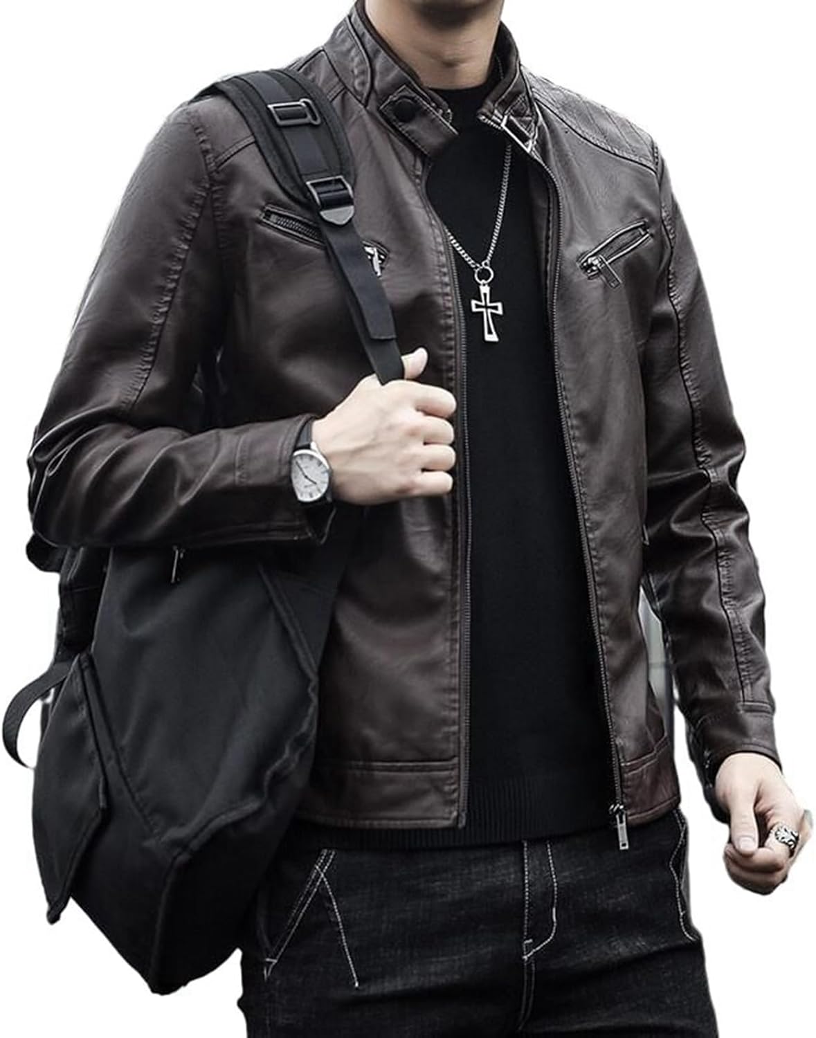 エコ革ジャン メンズ ハイネック ライダースジャケット レザージャケット イエロー ワインレッド ブラック ブラウン B系 かっこいい オートバイ バイクジャケット ブルゾン 秋着 冬服 PUレザー