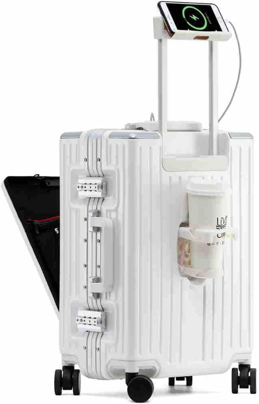 スーツケースフロントオープンキャリーケース USB Type-C 充電口 アルミフレーム フロントポケット多機能 カップボルダー付き TSAロック付き 携帯電話ホルダー付き 側面フック 多収納ポケット｜サステナライフ