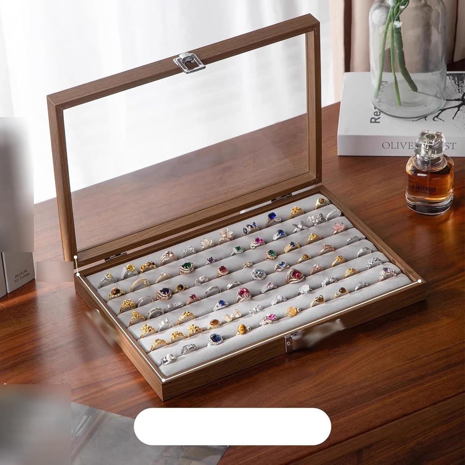 リング ジュエリーボックス アクセサリーケース たっぷり収納 ケース 木製 蓋付き 100本 宝石箱 大容量 頑丈 女の子 防塵 引き出し付き 収納に便利 エレガント