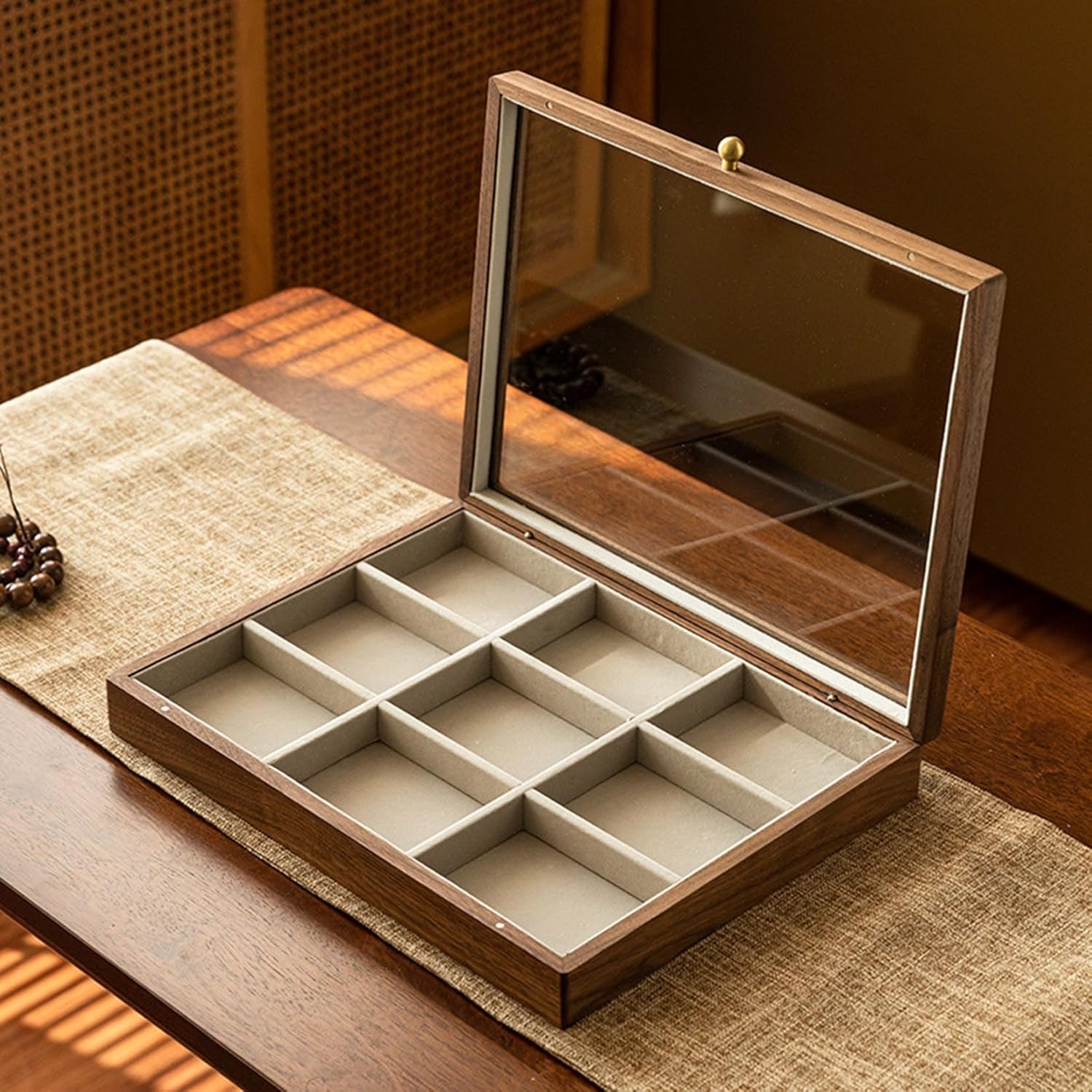 ジュエリーボックス アクセサリーケース たっぷり収納 宝石箱 木製 仏陀ビーズ/ひも 指輪 リング ペンダント 広々とした 卓上 エレガント 女の子 防塵 収納に便利 ディスプレイ用