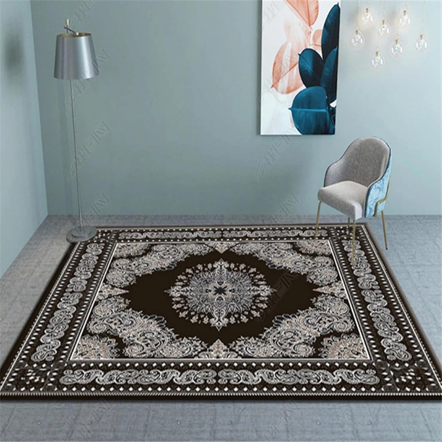センターラグ 民族風 花柄カーペット フロアマット ペルシャ スクエア 80x120cm リビングパット 絨毯 敷物 インテリアマット すべり止め ヴィンテージ 贅沢 アンティーク 掃除やすい エレガ