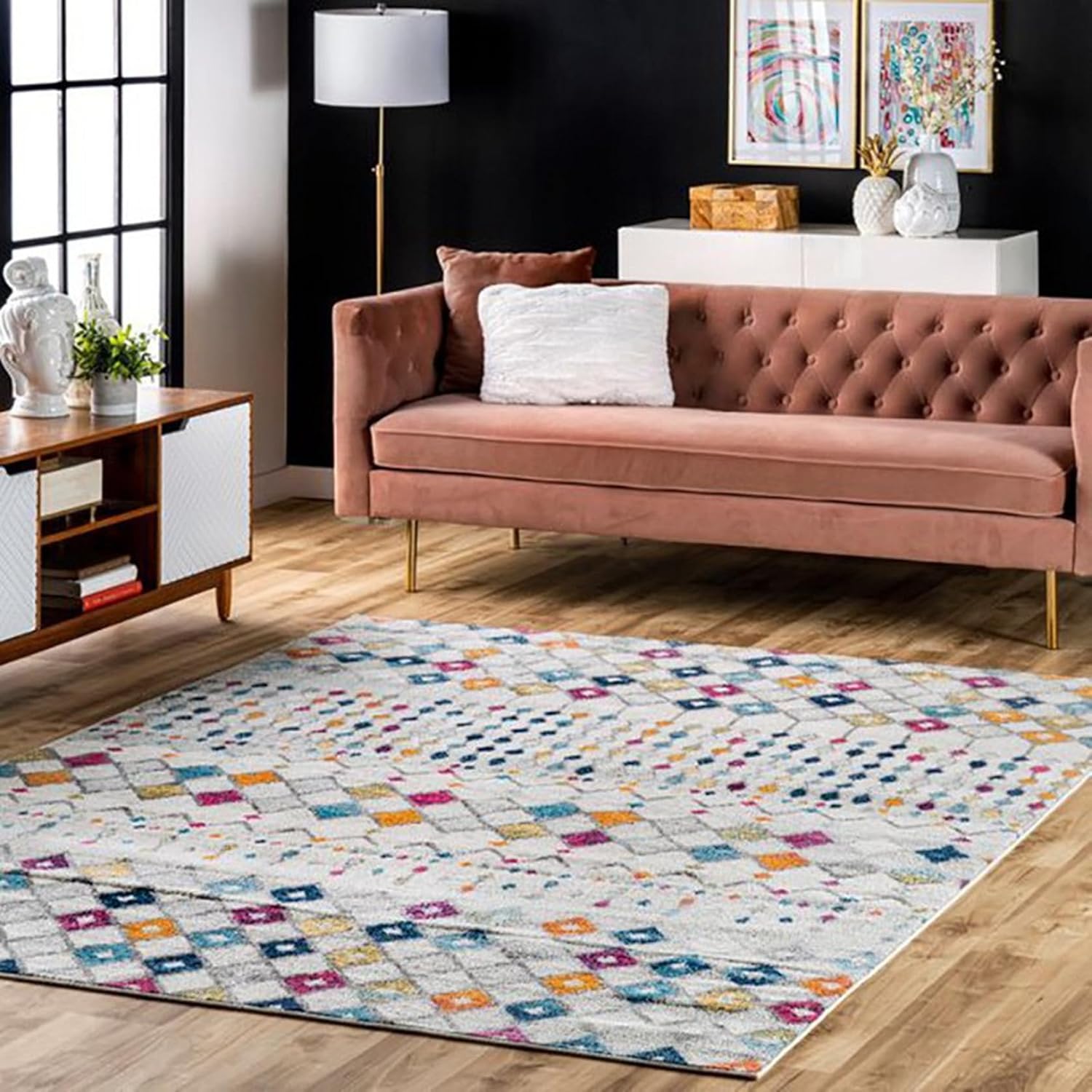 センターラグ 幾何模様 花柄カーペット フロアマット 長方形 200x300cm 大判 リビングパット モロッコ風 敷物 インテリアマット 滑り止め加工 凹み防止ズレない床 騒音対策 洗濯簡単 リビン