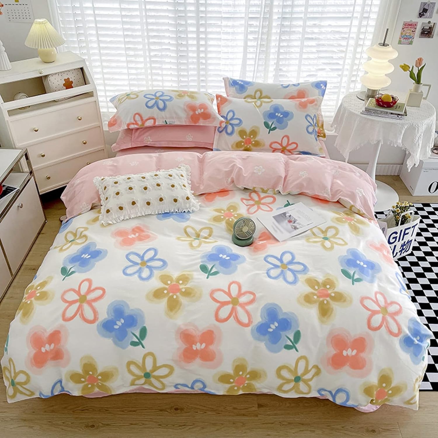 100%コットン ふとんカバー 花柄 レディース シングル ダブル かわいい うさぎ 桃心 オールシーズン 3・4点セット 寝汗対策 毛抜けにくい 洋式 シーツ 掛け布団カバー 肌触りが良い 引っ越し