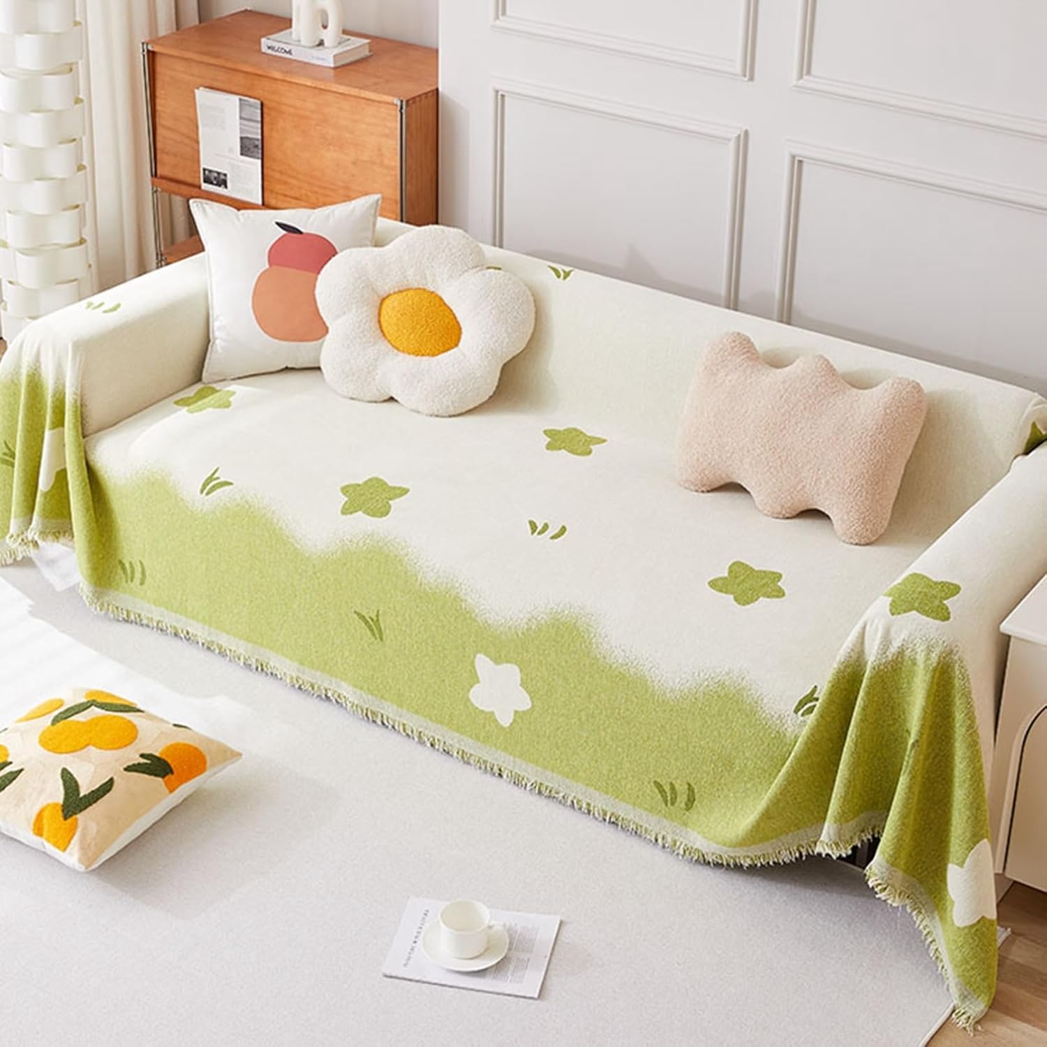 マルチカバー 花柄 ソファーカバー 北欧風 切り替え ソファーシーツ ブランケット 防塵カバー フリンジ付き 180*230 マルチクロス 毛布 爪とぎ防止 防汚 水洗い ナチュラル ソフト 春夏秋冬