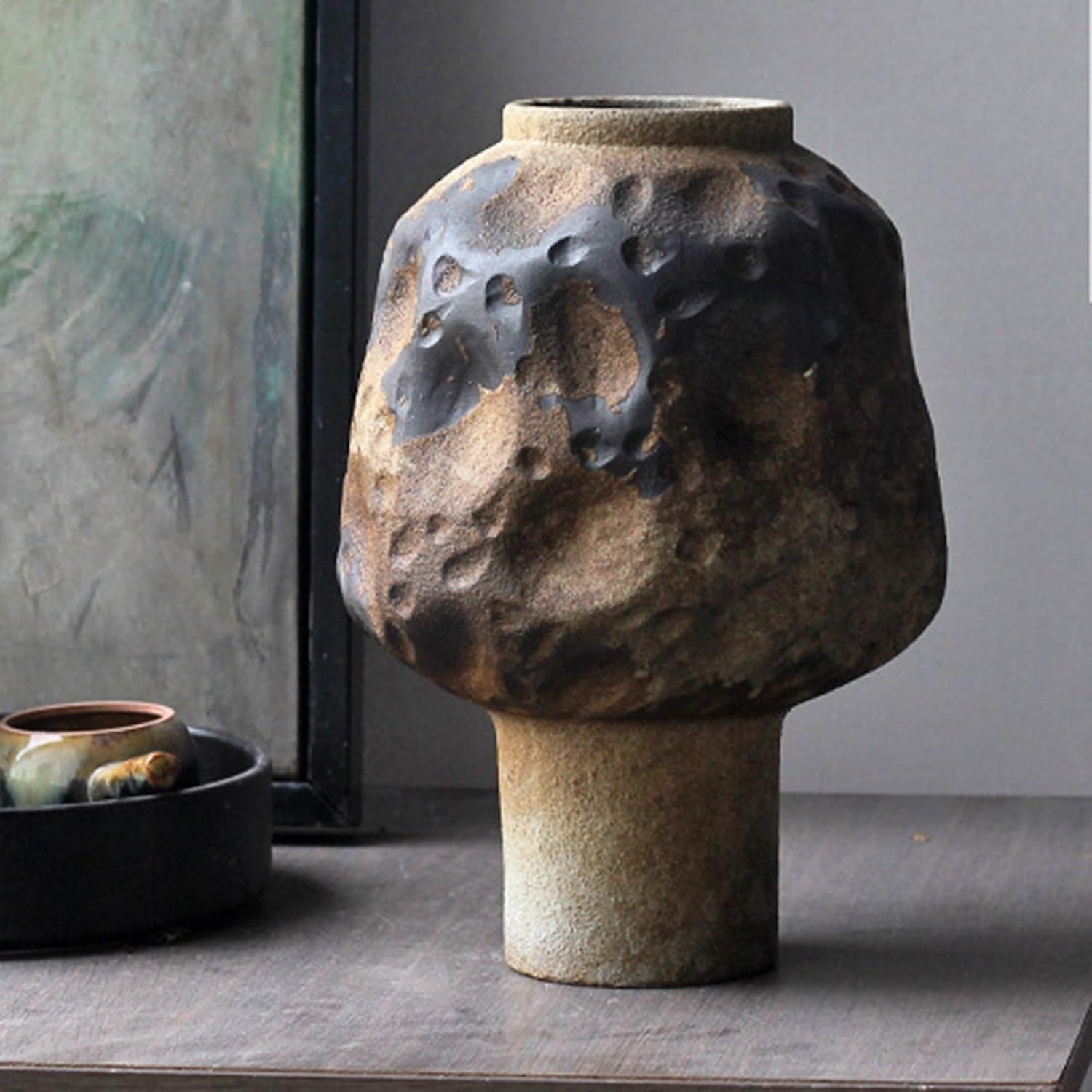 花瓶 土陶器 カビ風 ダメージ 手作り 異形 不規則 ヴィンテージ 復古 花器 ナチュラル 高温磁器花器 陶磁製花器 生け花用花器 ドライフラワー用花器 家の装飾 インテリア飾り ギフト 日系デザイン