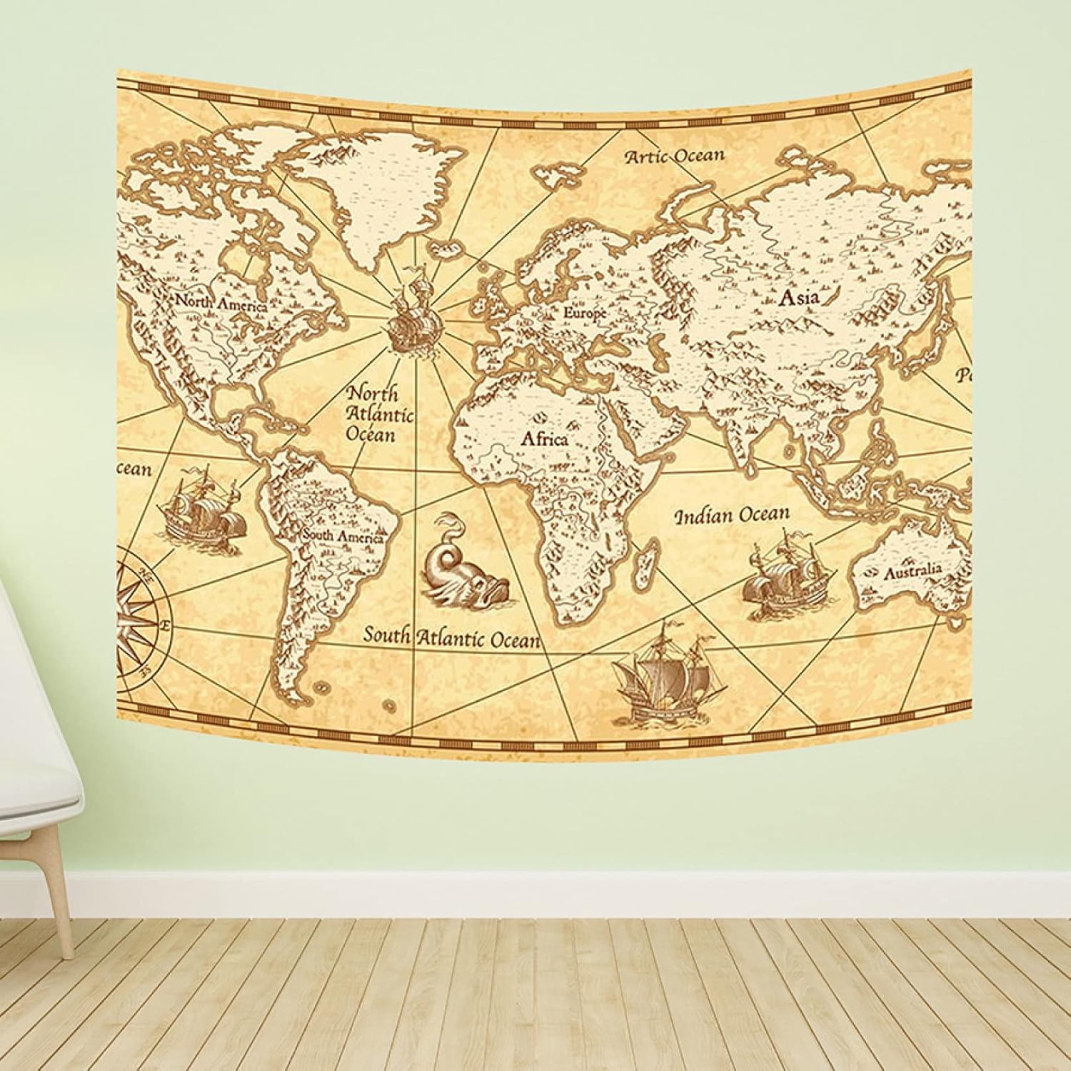 世界地図タペストリー 壁掛け アート 装飾 デザイン 寮 大きなヴィンテージ地図タペストリー 壁掛け ホームインテリア 150*100 ベッドスプレッド ビーチタオル ブランケット ピクニックマット
