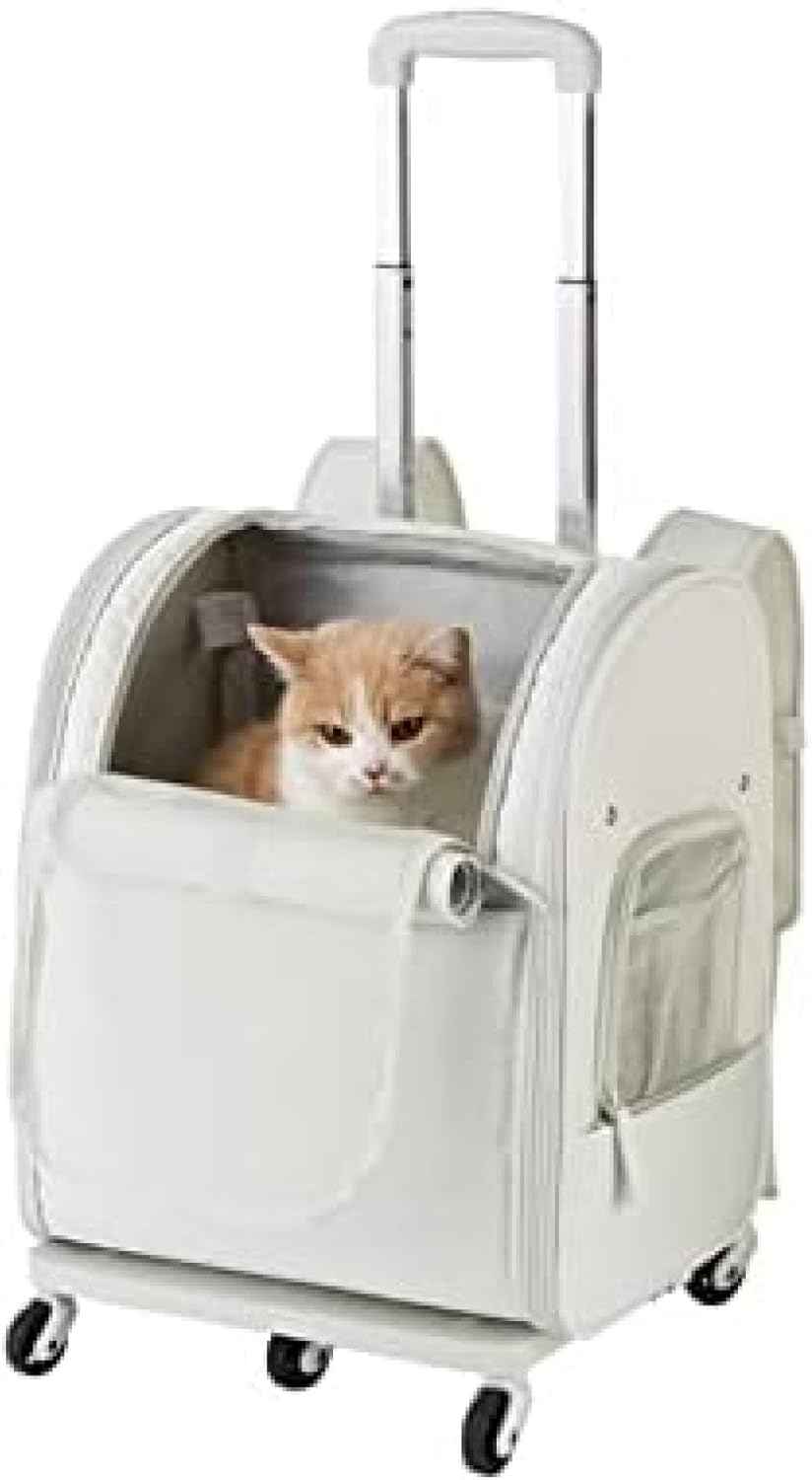 猫用キャリー・カート ペットキャリー キャスター付き バッグ 大型スペースペットトロリーケース 透明メッシュ窓循環換気 折りたたみ式収納 簡単な旅行 車/外出/旅行/災害避難ペットカー|サステナライフ