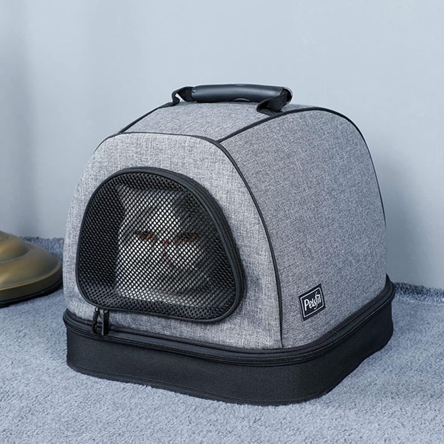 猫 キャリーバッグ 冬 手提げ 大容量 通気性 猫 キャリーケース ドーム 猫ハウス 安定性 収納付 小型犬 車載/病院/旅行/避難用 取り出し 洗える 折りたたみ お出かけ 通年使え 35*41*3|サステナライフ