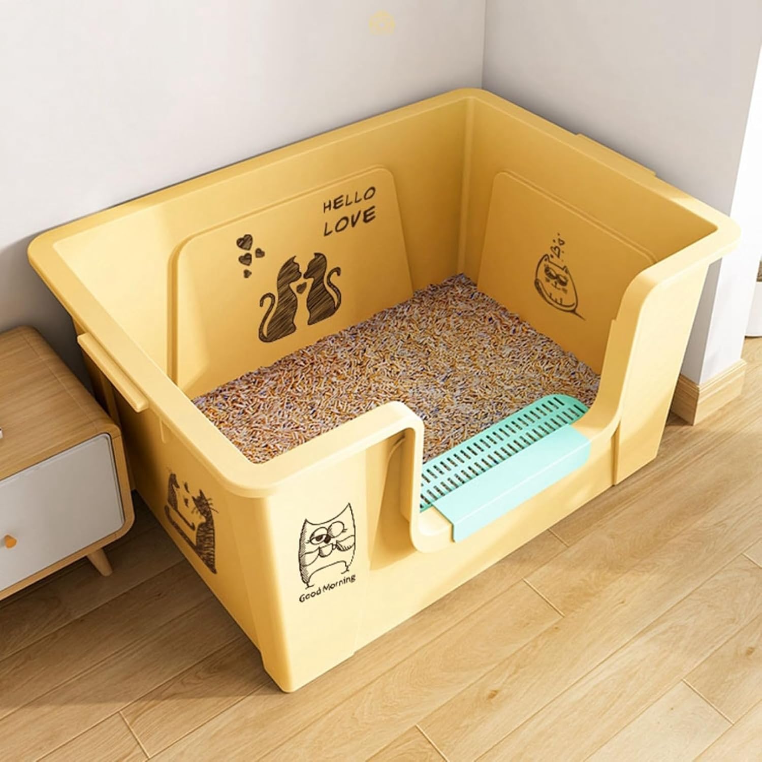 猫トイレ 大型 オープンタイプ 深型 猫用トイレ本体 ワイドサイズ スコップ付き キャットトイレ 掃除簡単 砂飛び散り防止 洗える 広々サイズ 耐久性 多頭飼い 大きい猫 61x45x30cm|サステナライフ