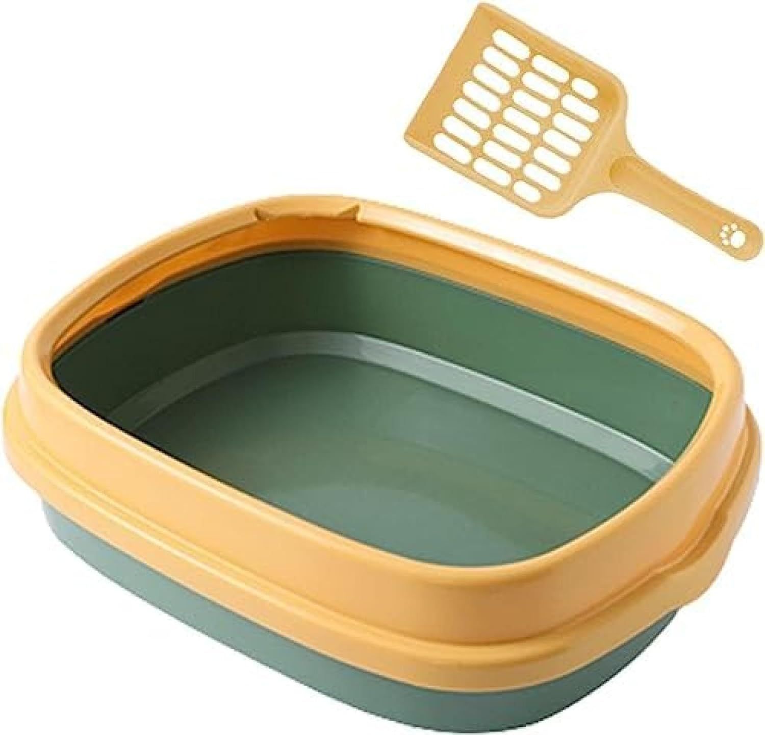 猫用トイレ 本体 40*32*14cm セミオープン猫トイレ 猫便器 ポータブル 取り外し可能 スクープ付き猫トイレ トイレ 猫サンドボックス 小動物猫用品 ウサギ バニー イエローブルー