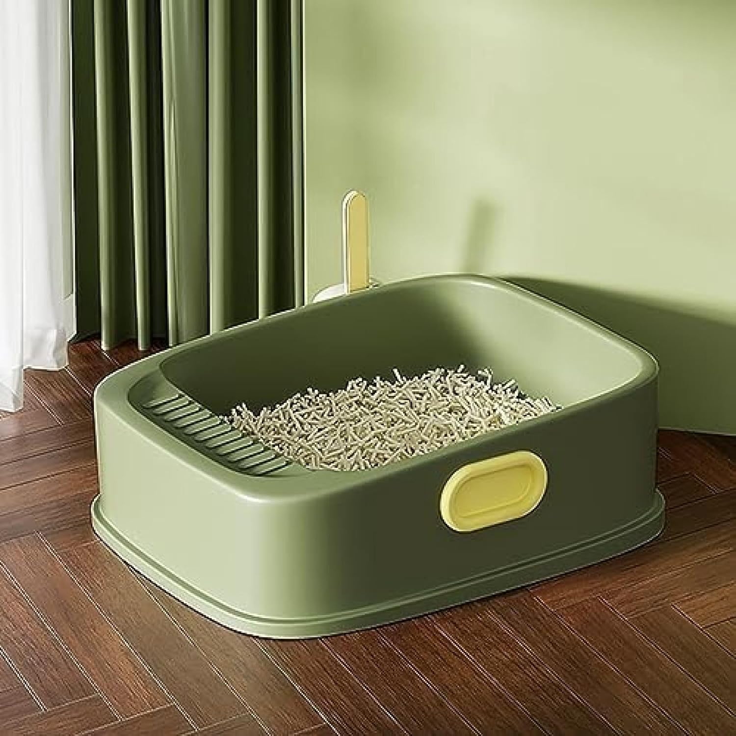 猫用トイレ本体 オープンタイプ 緑色 51&times;43&times;19cm 子猫 成猫 ネコトイレ ハーフカバー 飛び散らない 足に砂残らない 可愛い おしゃれ 清潔 抗菌 快適 掃除しやすい システムトイレ用 猫ト｜サステナライフ 9,111円