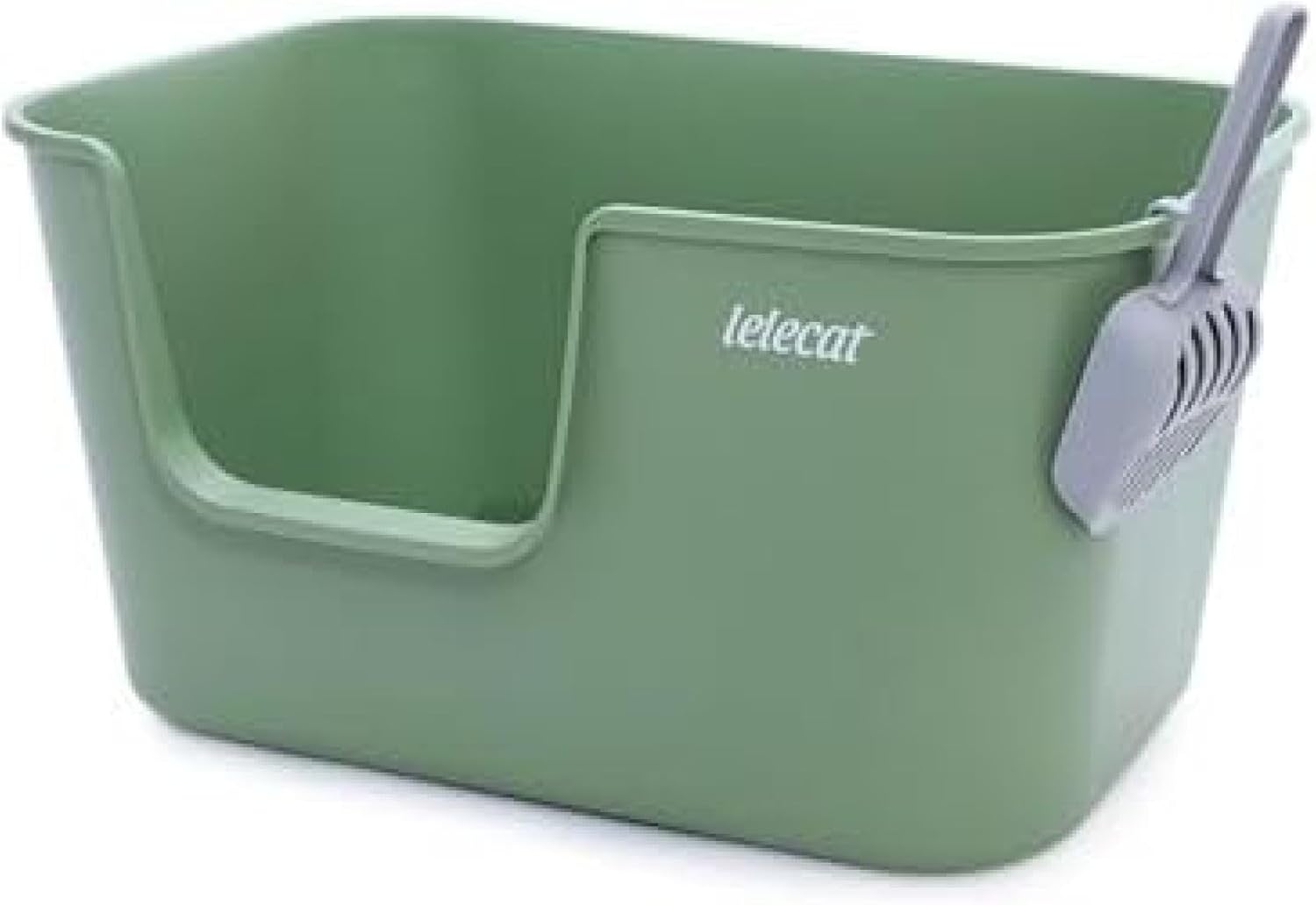 猫トイレ 大きい 一体成形 システムトイレ 猫用トイレ本体 オープンタイプ 深型 大容量 広々サイズ 飛び散らない 掃除簡単 清潔 洗える ネコトイレ スコップ付き 猫用品 グリーン 耐久性 シンプル