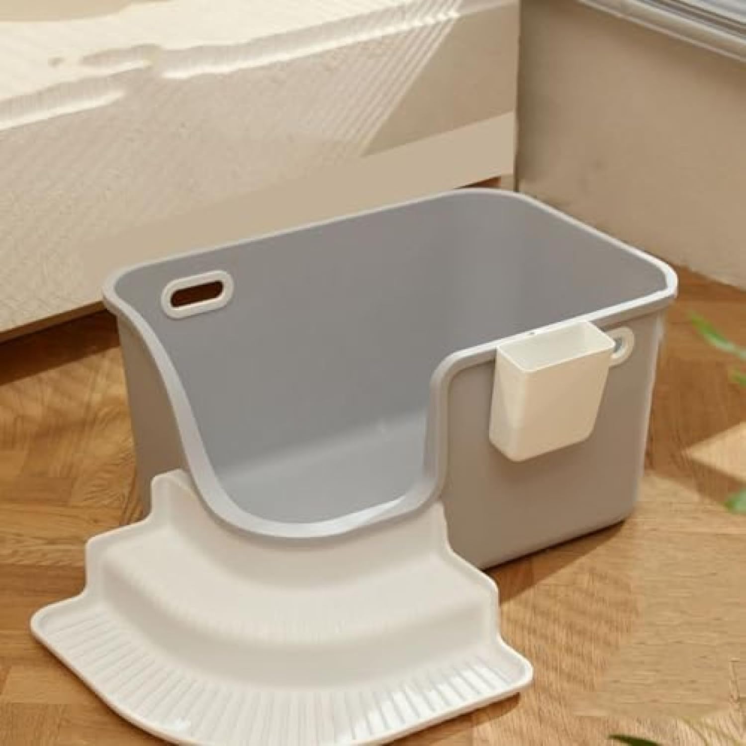 猫トイレ 大きめ 大開口 深め 一体成形 猫用トイレ本体 オープンタイプ 大容量 ワイドサイズ 砂飛び散り防止 お手入れ簡単 清潔 洗える ネコトイレ スコップ付き 大型猫 耐久性 多猫 猫用品 65