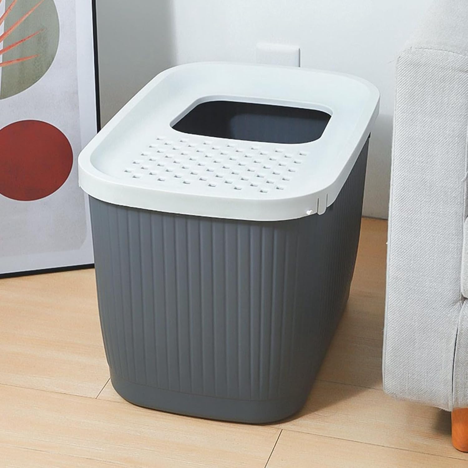 猫 トイレ スドーム型 上から猫トイレ 蓋付き ワイドサイズ 清潔 深め 大型猫 ニオイの広がり防止 砂落とし 砂の飛び散り防止 猫用品 密閉型猫トイレ 猫用品 成猫 おしゃれ 抗菌防臭 ブラック 5