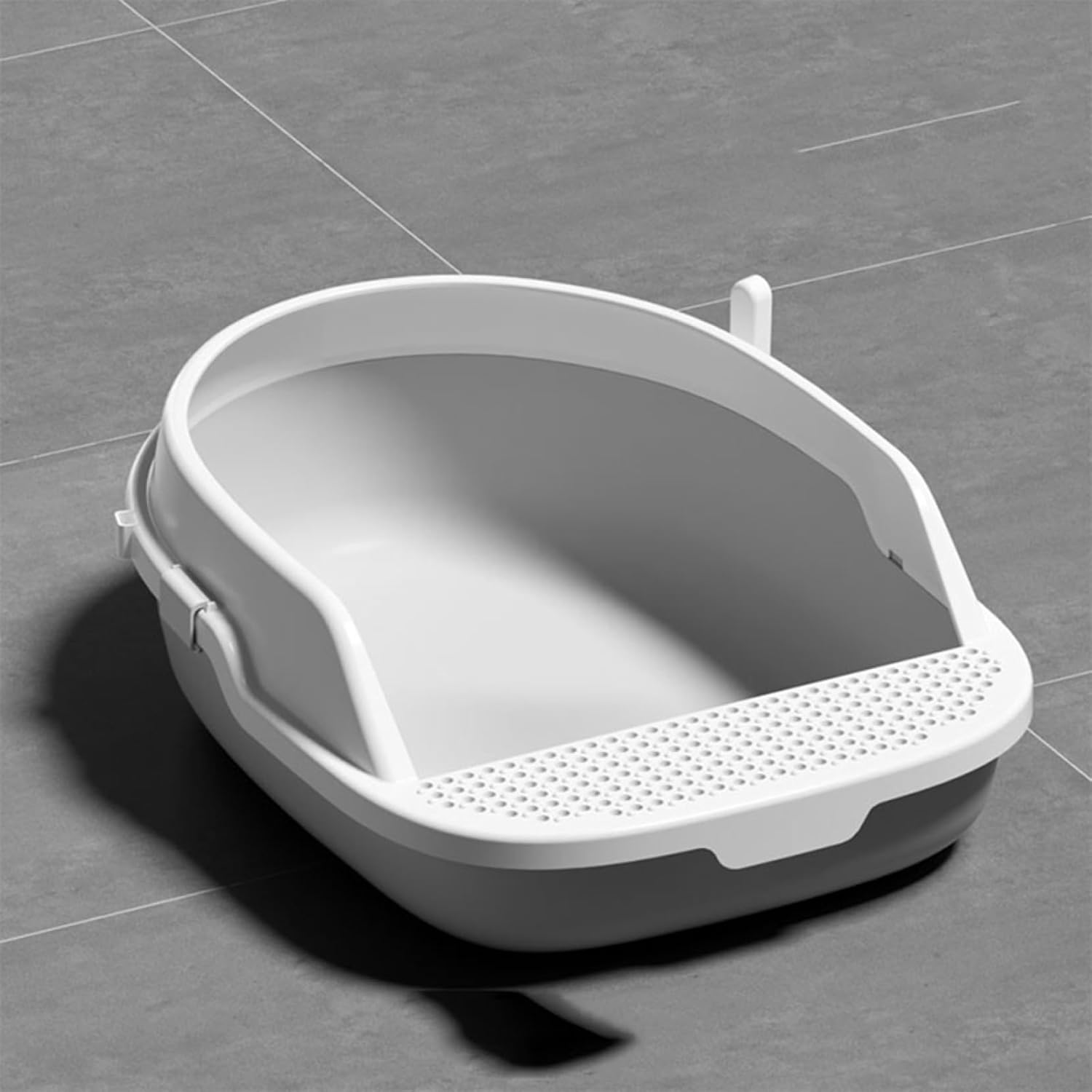 猫トイレ 大型 ワイドサイズ 超大型トイレ ハーフカバー 猫用トイレ本体 広々サイズ オープンタイプ スコップ付 飛び散り防止カバー付き 掃除簡単 洗える 深型 ペットトイレ 63x47x20cm|サステナライフ