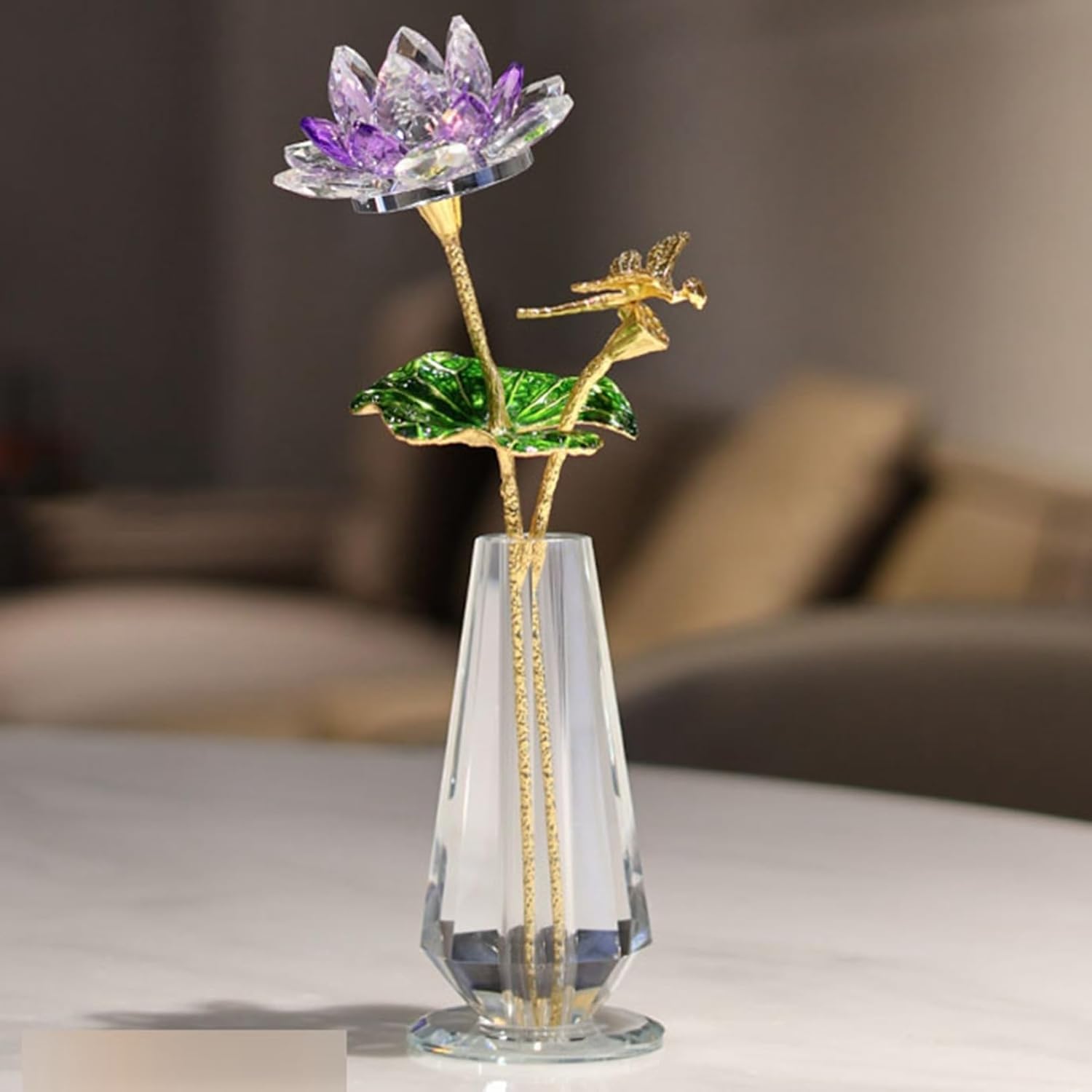 蓮の花 ハス クリスタルフラワー 置物 枯れない花 浄化用 開運 風水 インテリア ガラス 家の装飾品 誕生日プレゼント 女性 退職祝い 彼女 妻 母への贈り物 結婚記念日プレゼント 結婚祝い バレン｜サステナライフ