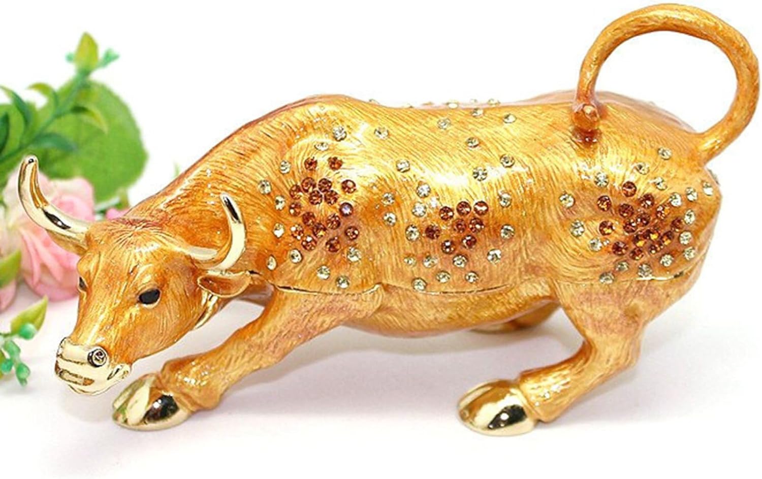 牛 干支 風水置物 ジュエリーボックス クリスタル合金製動物 本物そっくり アクセサリーボックス トリンケットボックス 収納箱 手描く 厄除け お守り ホームデコレーション オーナメント 宝石箱 小物