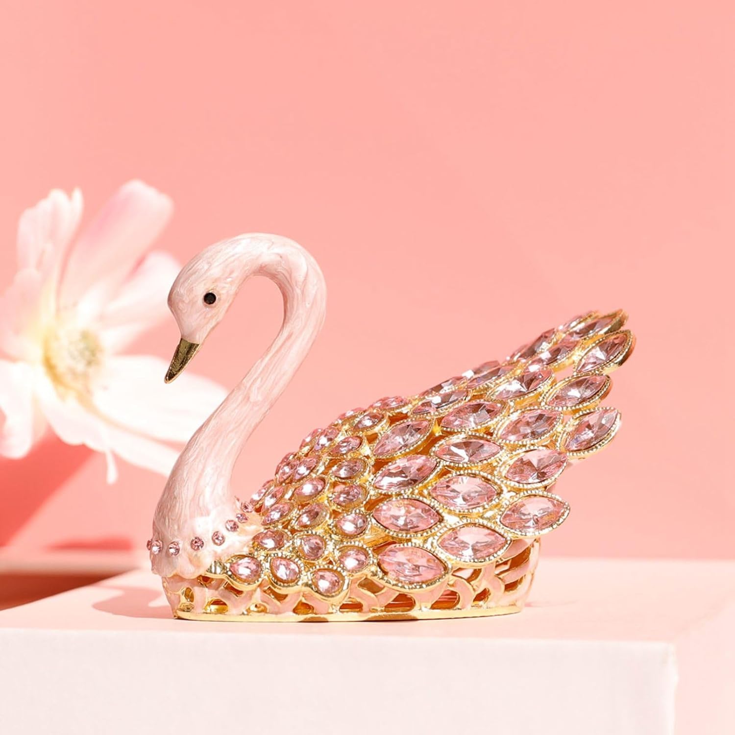 エナメル 白鳥 スワン ジュエリーボック 宝石箱 合金製 トリンケットボック ネックレス リング ボックス 動物 装飾品 小物入れ トリンケットボックス アクセサリーボックス 置物 バレンタインデー