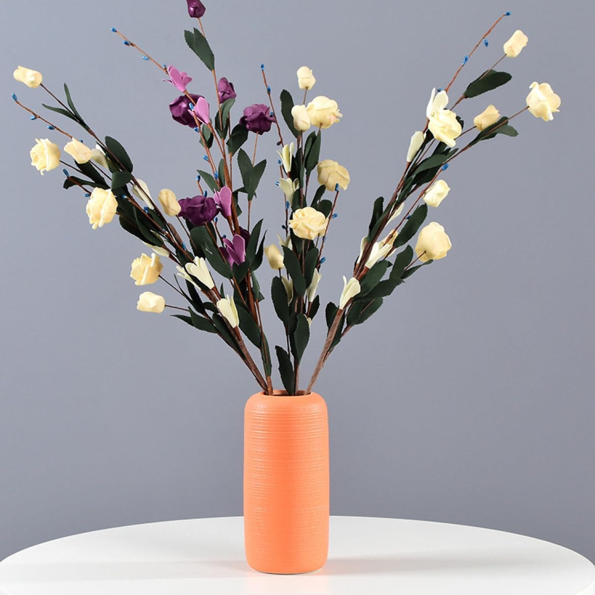 かびん 陶器 小さい 一輪挿し フラワーベース 花器 セラミック花瓶 一体型 北欧 アレンジ 生け花 インテリア モダン おしゃれ 置き物 リビング イエロー 高さ17.6cm 花瓶 8*17cm 花