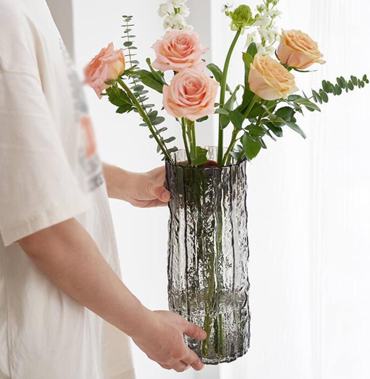 ガラス 花瓶 置物 L ホーム装飾 花器 ガラス花瓶 フラワーベース 花びん おしゃれ 北欧風 モダン カラー7 硝子花瓶 透明 クリア 水栽培 卓上花瓶 レストラン 雰囲気アップ インテリア雑貨 ガ