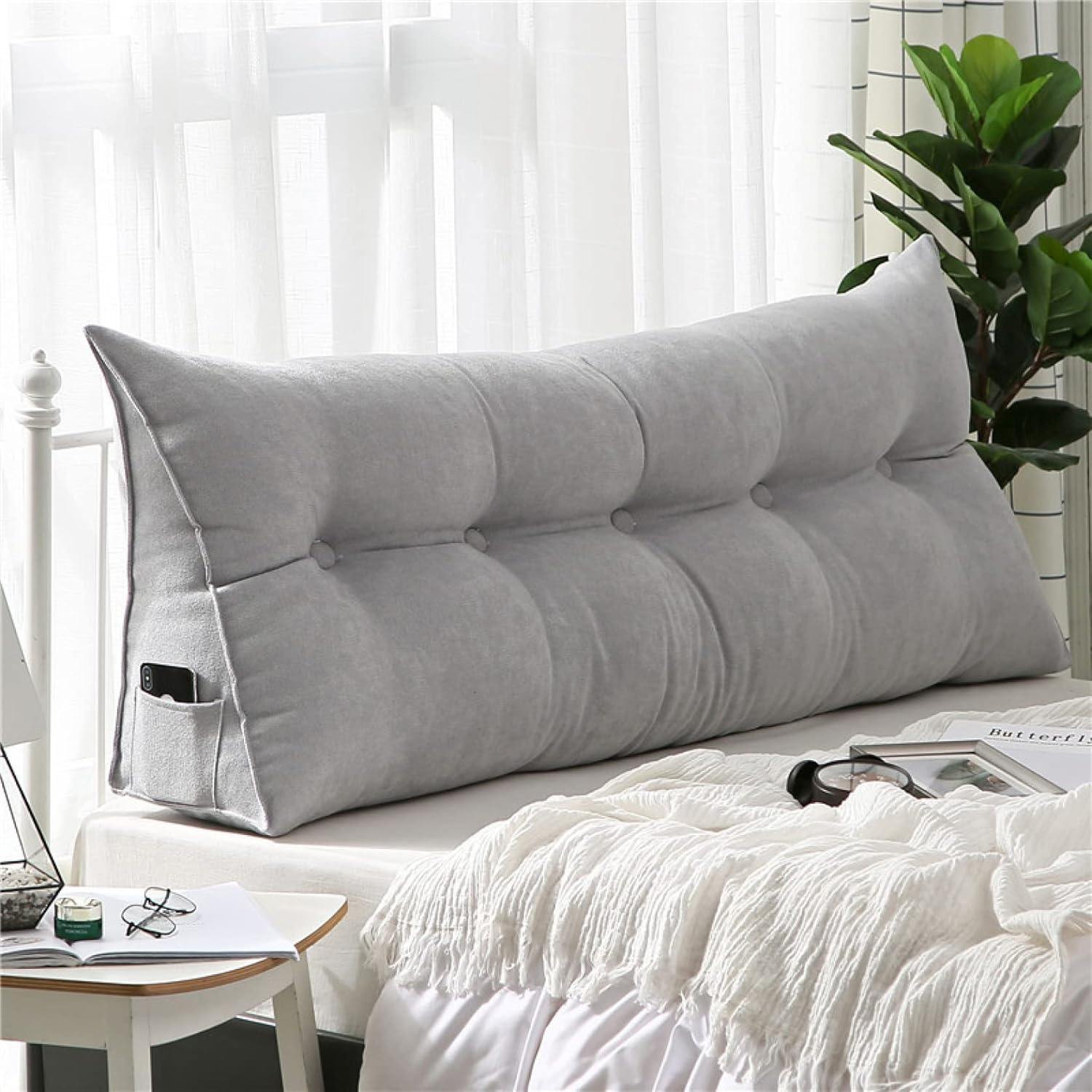 単色 ウェッジ枕 150*20*50cm 三角ヘッドボードクッション シートクッション 背もたれ位置サポートベッド読書枕カバー パッド カーキ 三角枕 腰クッション 背もたれ 低反発 グレー ウェッジ|サステナライフ
