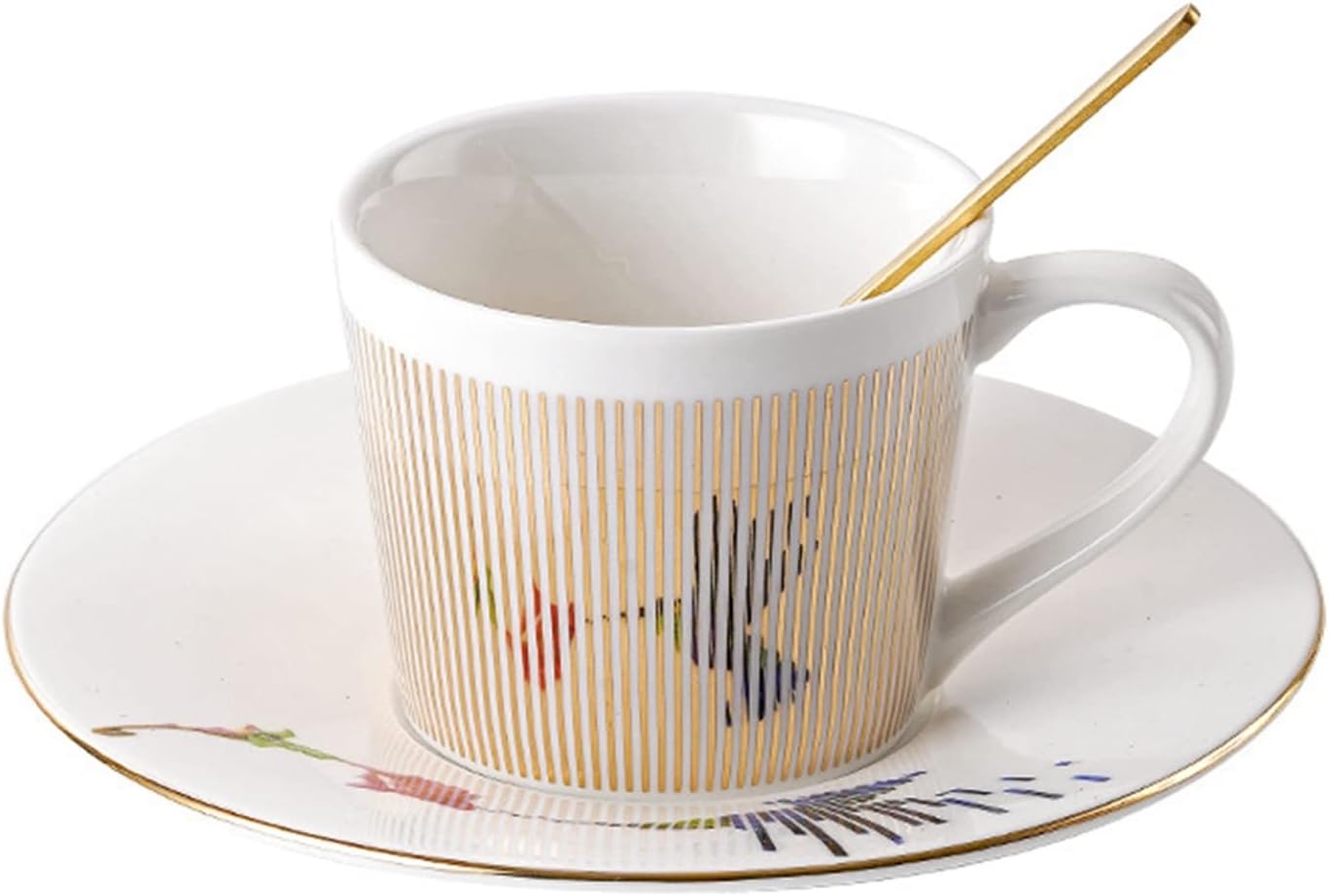 コーヒーカップ ソーサー＆匙 めっき調 ティーセット セラミック 1客セット 食器 コーヒーマグ ドリンクカップ モダン プレゼント 母の日 お誕生日 ティー 紅茶 リーフティー おしゃれ 来客用 自