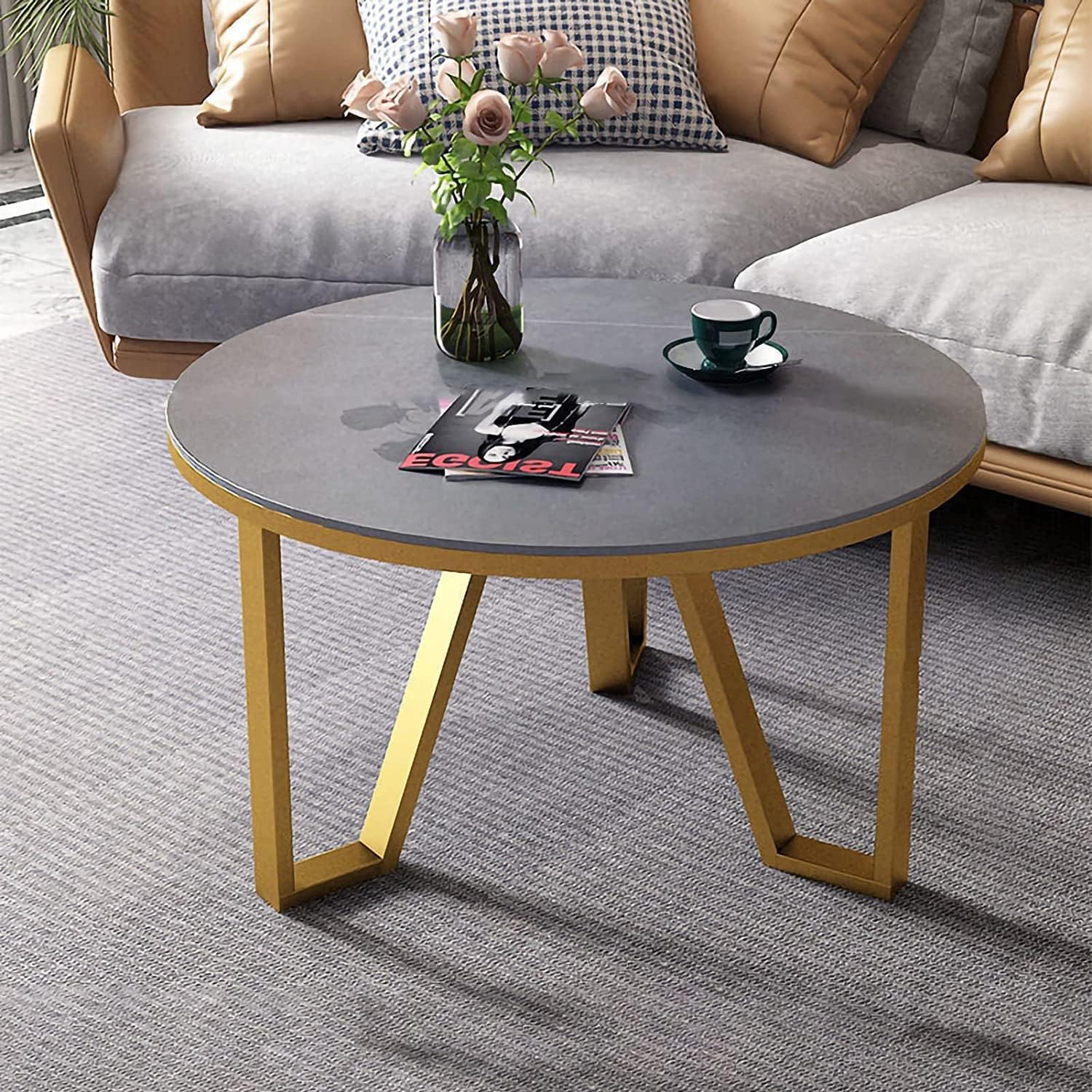 今めかしいなリビング御部屋の珈琲早見表今めかしいなスレートコーヒーテーブルリビングルームのラウンド真っただ中早見表、焼結石のいの一番と牢固たるな金属元素枠組みの寝いす早見表、小さな間隔文字用の声遣い紅茶