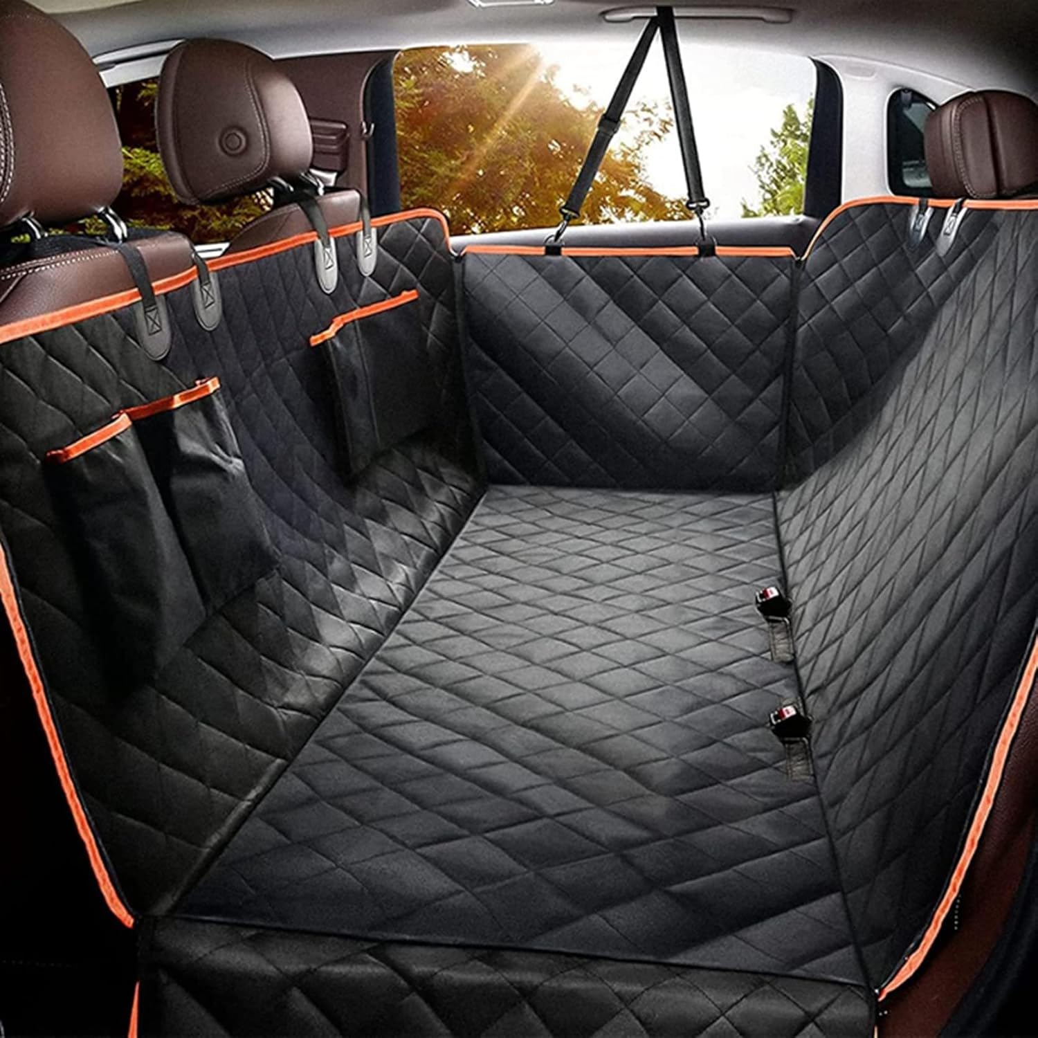 犬用カーシート ペットドライブシート ペット用 後部座席 収納袋付き 全種犬 車シート SUV用 撥水 防水防汚 汚れにくい 型崩れしない ペット安全ベルト アウトドア 散歩 旅行 トランクマット 1