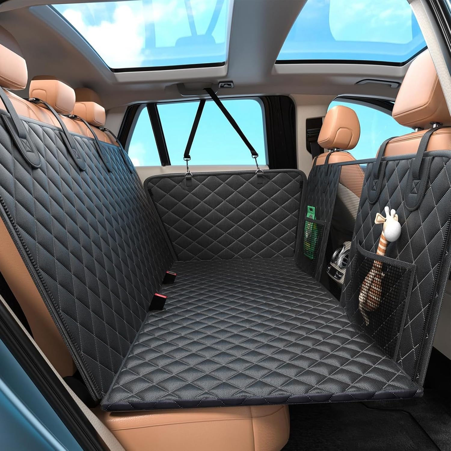 犬用カーシート 犬用カーシートカバー ペット用 後部座席 全種犬用 収納便利 車用品 SUV用 撥水 防水防汚 汚れにくい シート傷防止 ペット安全ベルト おでかけ 抜け毛 トランクマット