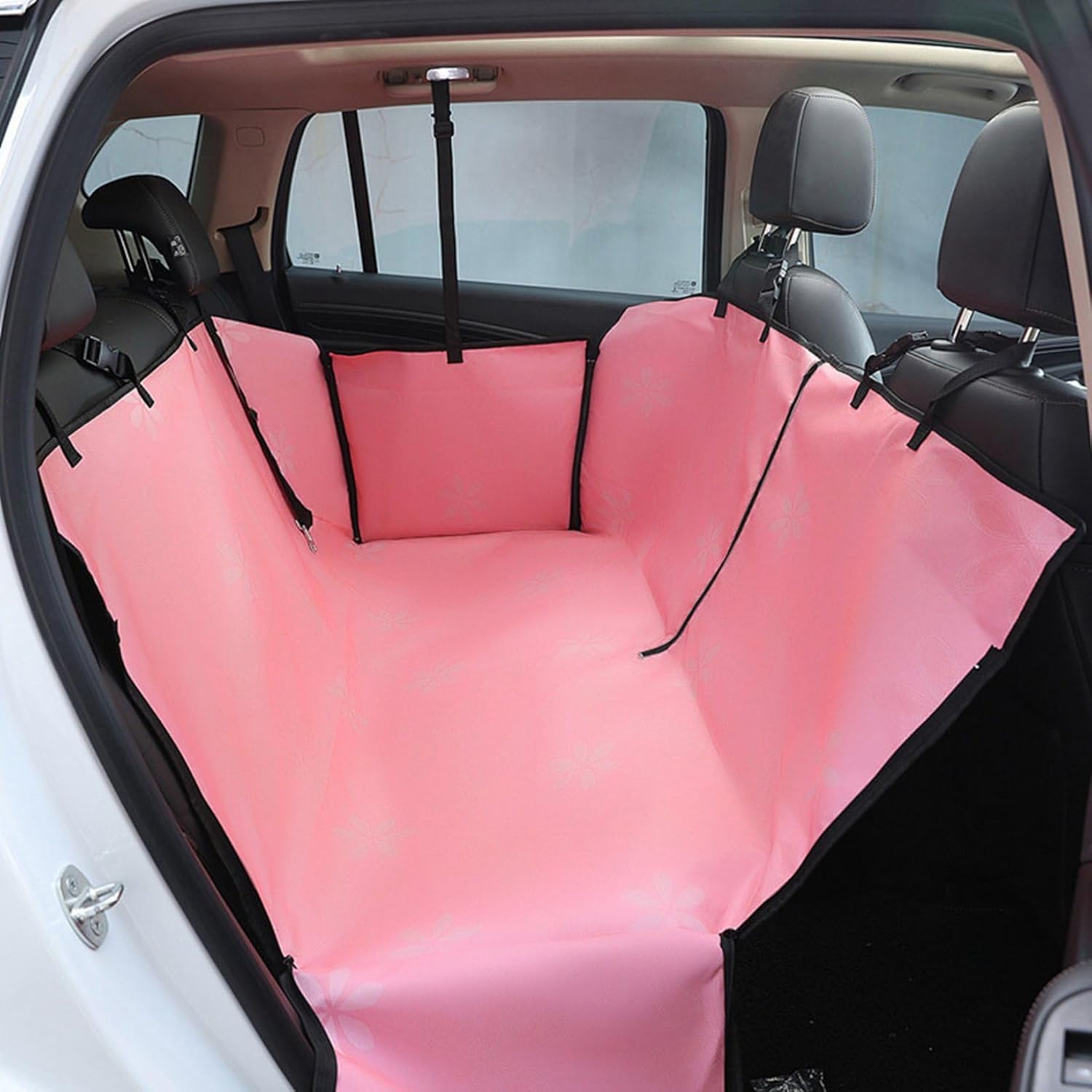 ペット ドライブシート 後部座席用 汎用版 大型、中型、小型 犬用ブースターシート 犬用カーシート ペットシートカバー 飛び出し防止 傷防止 酔い防止 固定式シートベルト 安全旅行 折り畳み ピンク