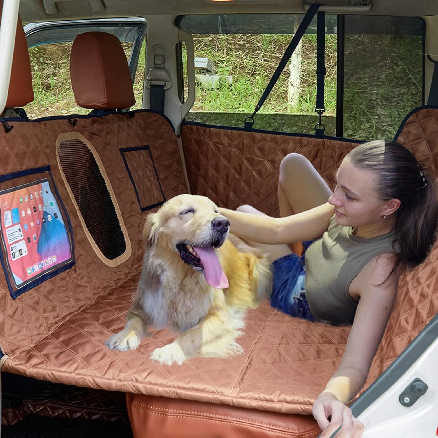 犬用カーシート メッシュ 折り畳み式 ペットドライブシート ペット 後部座席用 全種犬用 車用品 SUV用 撥水 防水防汚 汚れにくい 通気 ペット安全ベルト おでかけ 抜け毛 トランクマット