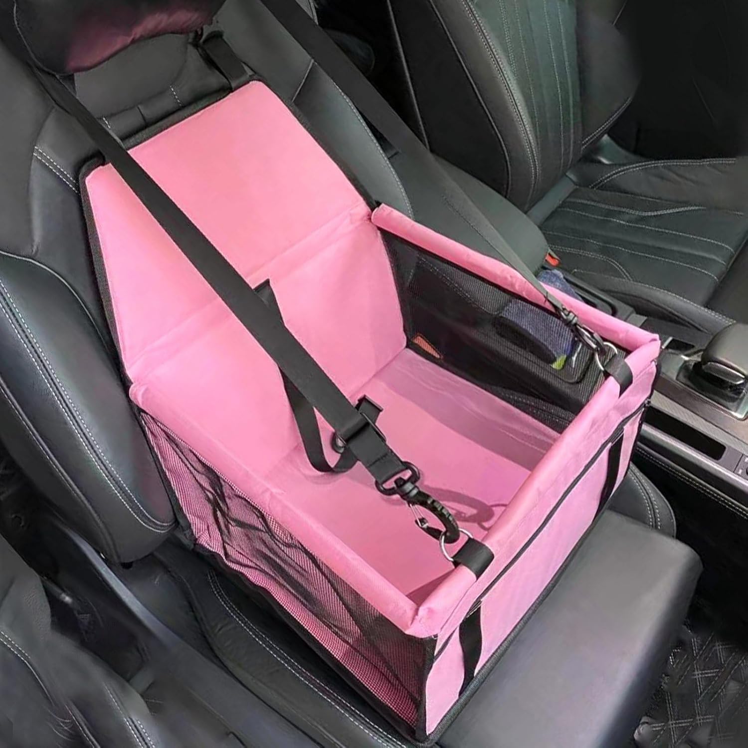 ドライブシート 犬 車 ペット用ドライブボックス メッシュ 車用ペットシート ネコ 助手席専用 固定シートベルト 全種犬猫用 小型犬 中型犬 キズ防止 ベッド助手席 犬車用ペットシ 車載用 ピンク 4｜サステナライフ