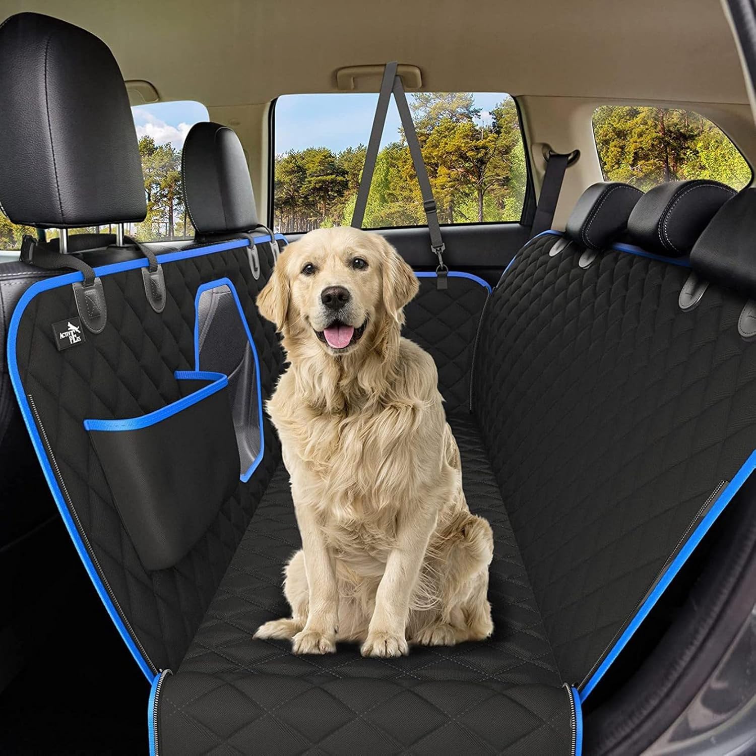 犬 車 シート ペット用ドライブシート 汎用版 後部座席用 折り畳み トランク カーシートカバー 全種犬猫用 滑り止め 耐摩耗 ペットドライブマット 犬セーフ リード付き 汚れ防止 四季通用 ブルー