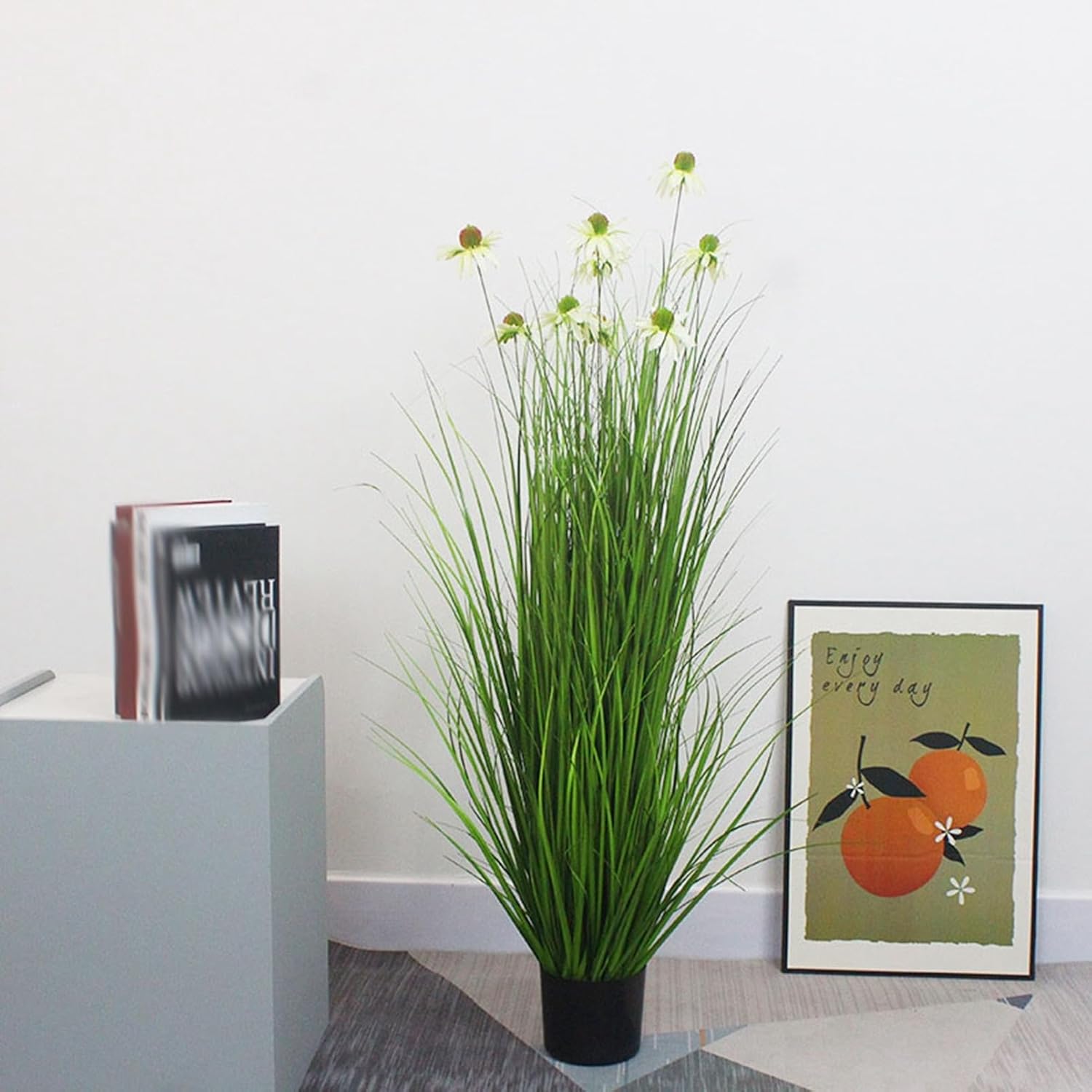 コーンフラワー リードグラス 人工観葉植物 大型 造花 リビング ルーム 部屋に置く植物 窓辺 床置きディスプレイ フェイクグリーン プレゼント 引っ越し祝い 枯れない 水やり不要 世話いらず