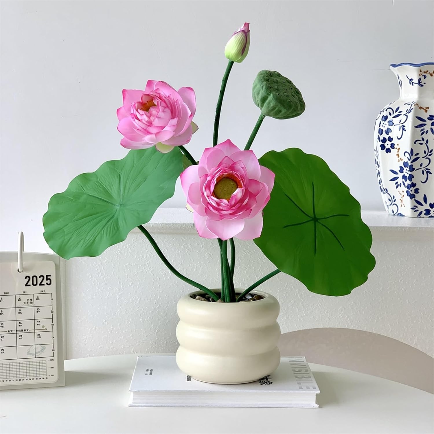 人工観葉植物 蓮 ハスの花 フェイクグリーン フェイク植物 造花 屋外 43cm オフィス インテリア インテリアグリーン 大型 モダン空間に最適 御祝い 開店祝い 母の日 枯れない 水やり不要 世話|サステナライフ