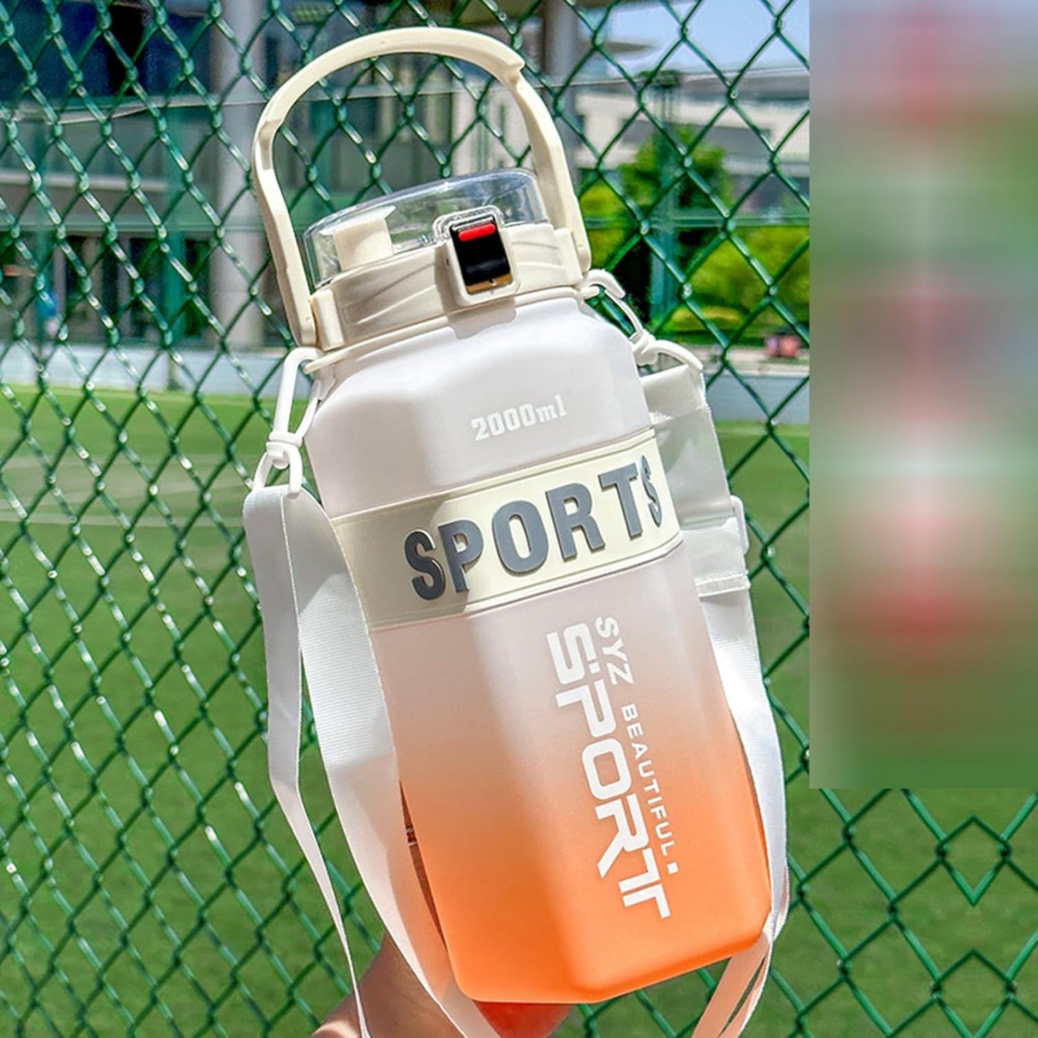 ウォーターボトル 2000ml 水筒 手提げ付き 2way ストロー付き 1200ml 1.6リットルロック ストラップ付き 直飲み 大型 キャリーハンドル付き 高い密封性 便利な 軽量 保温 子供用｜サステナライフ