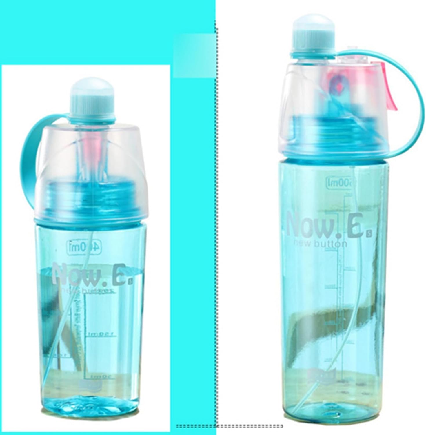 ミストボトル 目盛り付き アウトドア 水筒 2way ストロー付き ウォーターボトル プラスチックボトル 400ML 600ML 衝撃に強い スプレー 直飲み クールダウン ファッション 男女兼用 ス